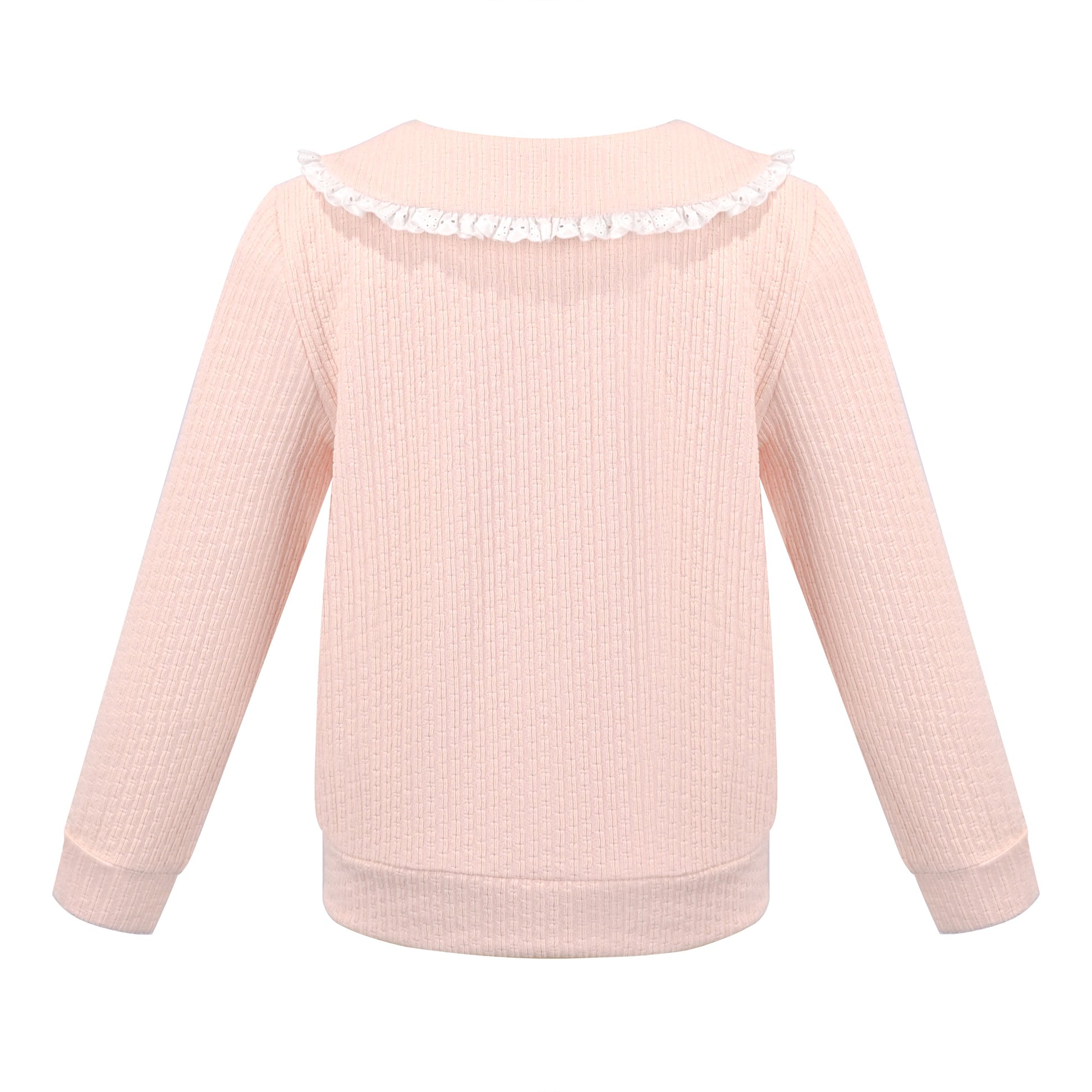 Girls Pink Top Tee Heart Button Ruffle Collar Long Sleeve Casual Pink