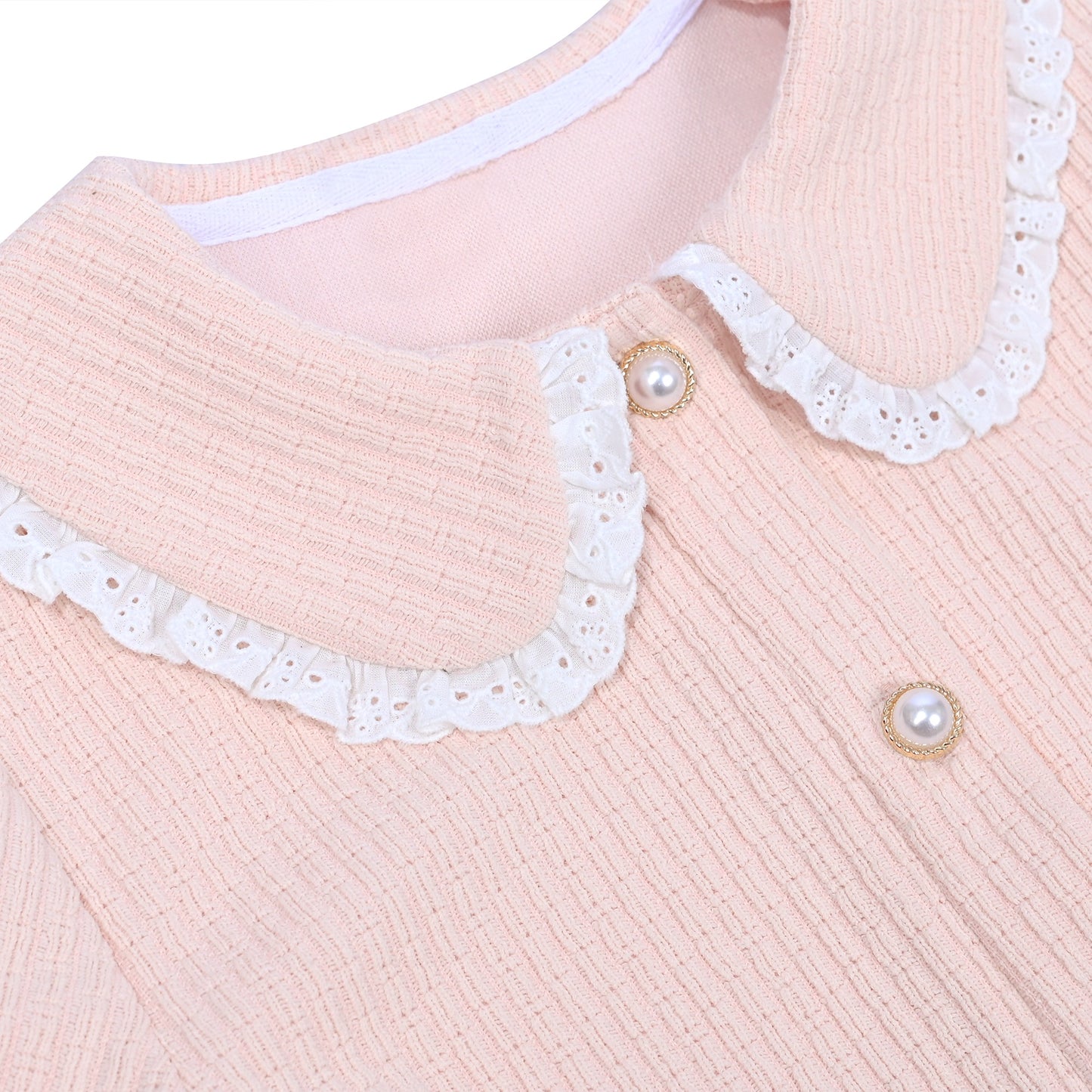 Girls Pink Top Tee Heart Button Ruffle Collar Long Sleeve Casual Pink