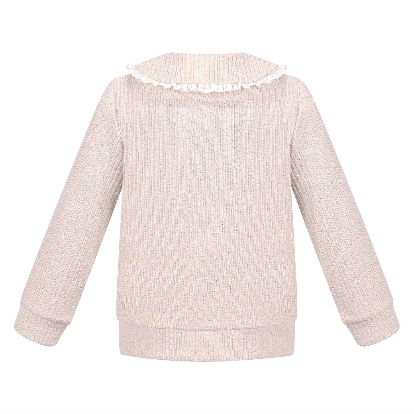 Girls Pink Top Tee Heart Button Ruffle Collar Long Sleeve Casual Beige