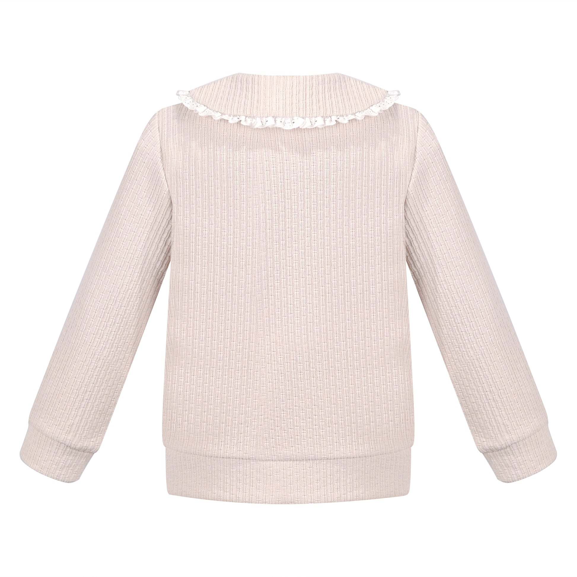 Girls Pink Top Tee Heart Button Ruffle Collar Long Sleeve Casual Beige