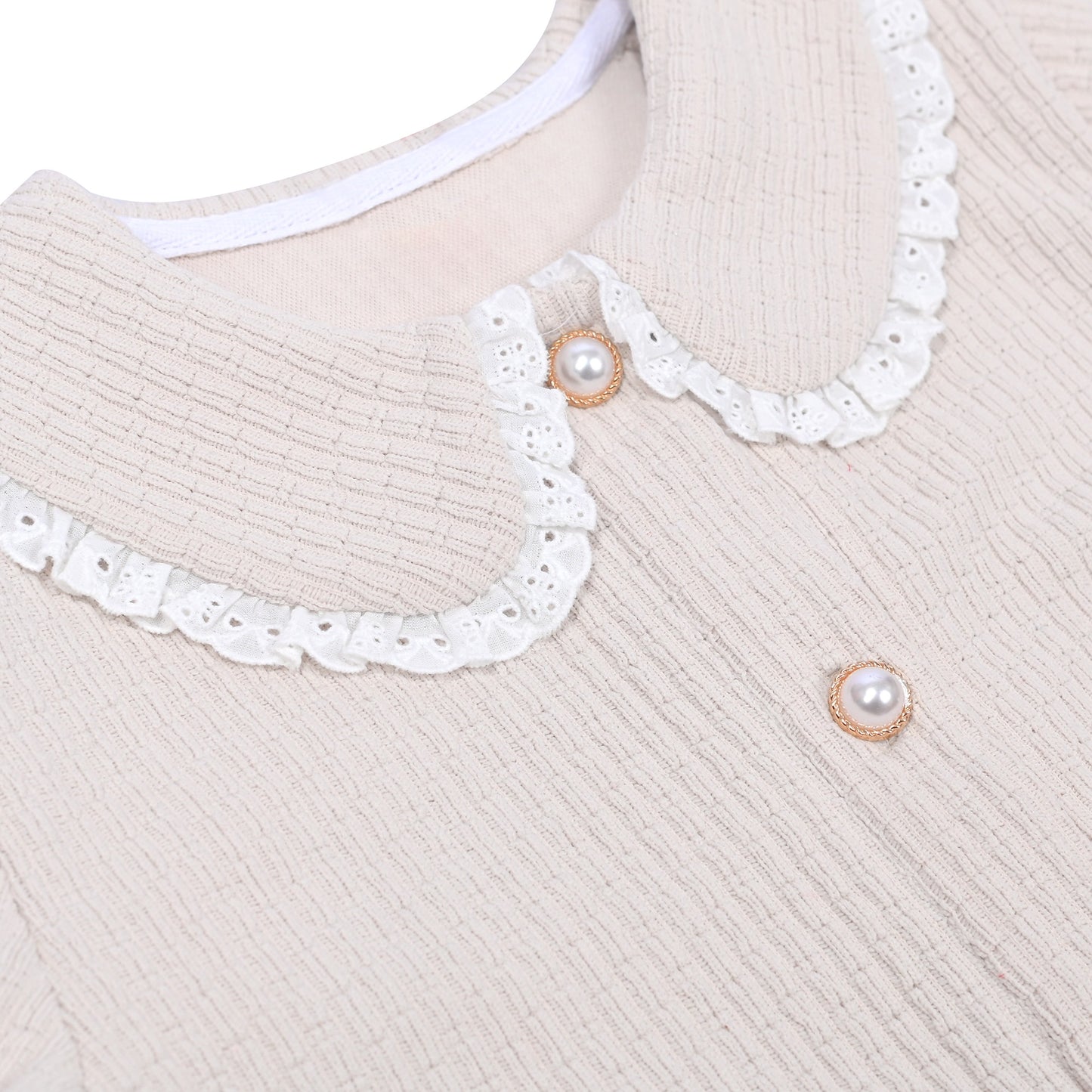 Girls Pink Top Tee Heart Button Ruffle Collar Long Sleeve Casual Beige