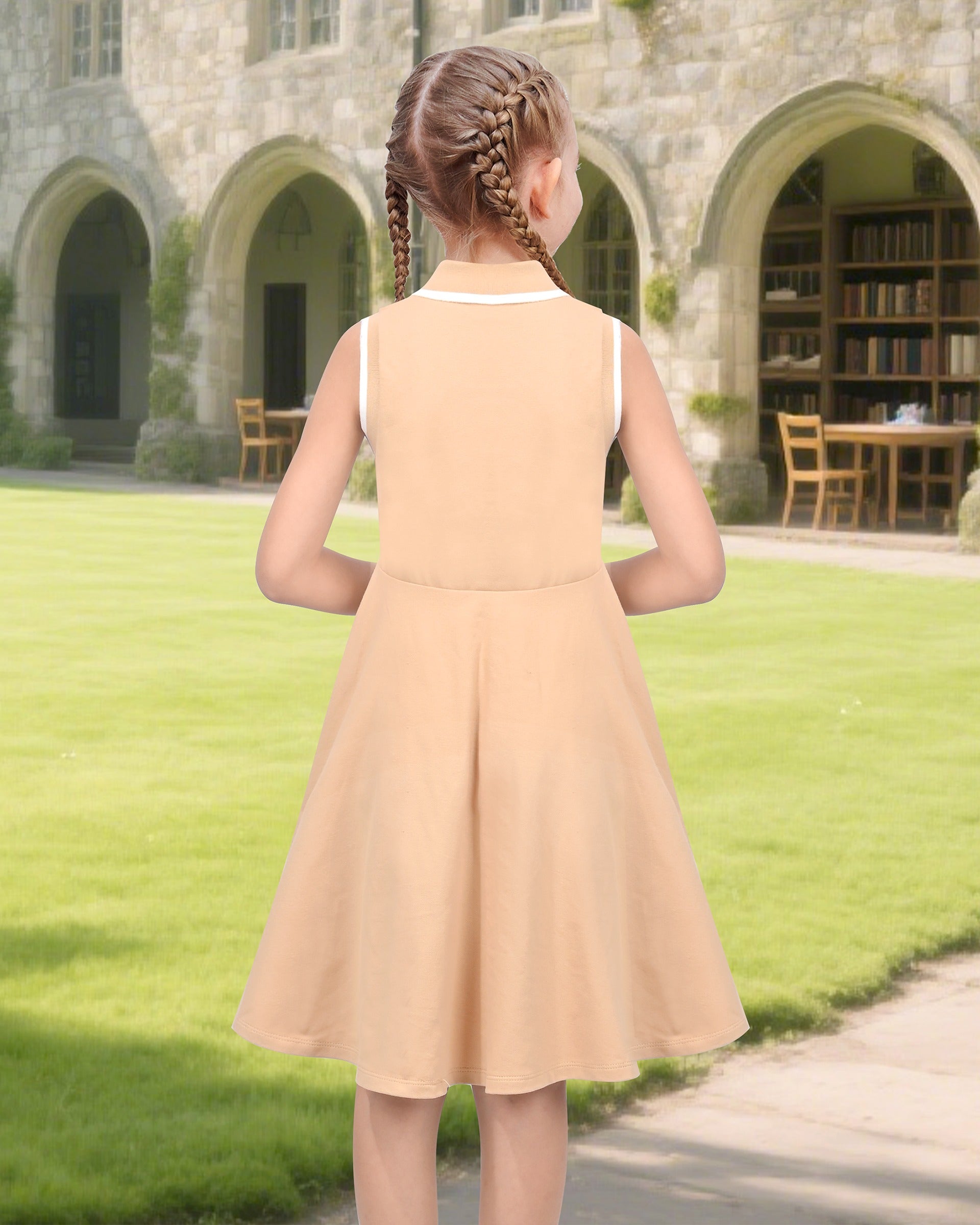 Girls Dress Knit Polo Collar Student Classic Casual Back to School Everyday Brown