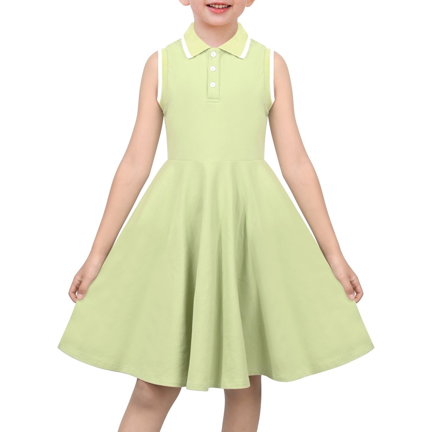 Girls Dress Knit Polo Collar Student Classic Casual Back to School Everyday Green