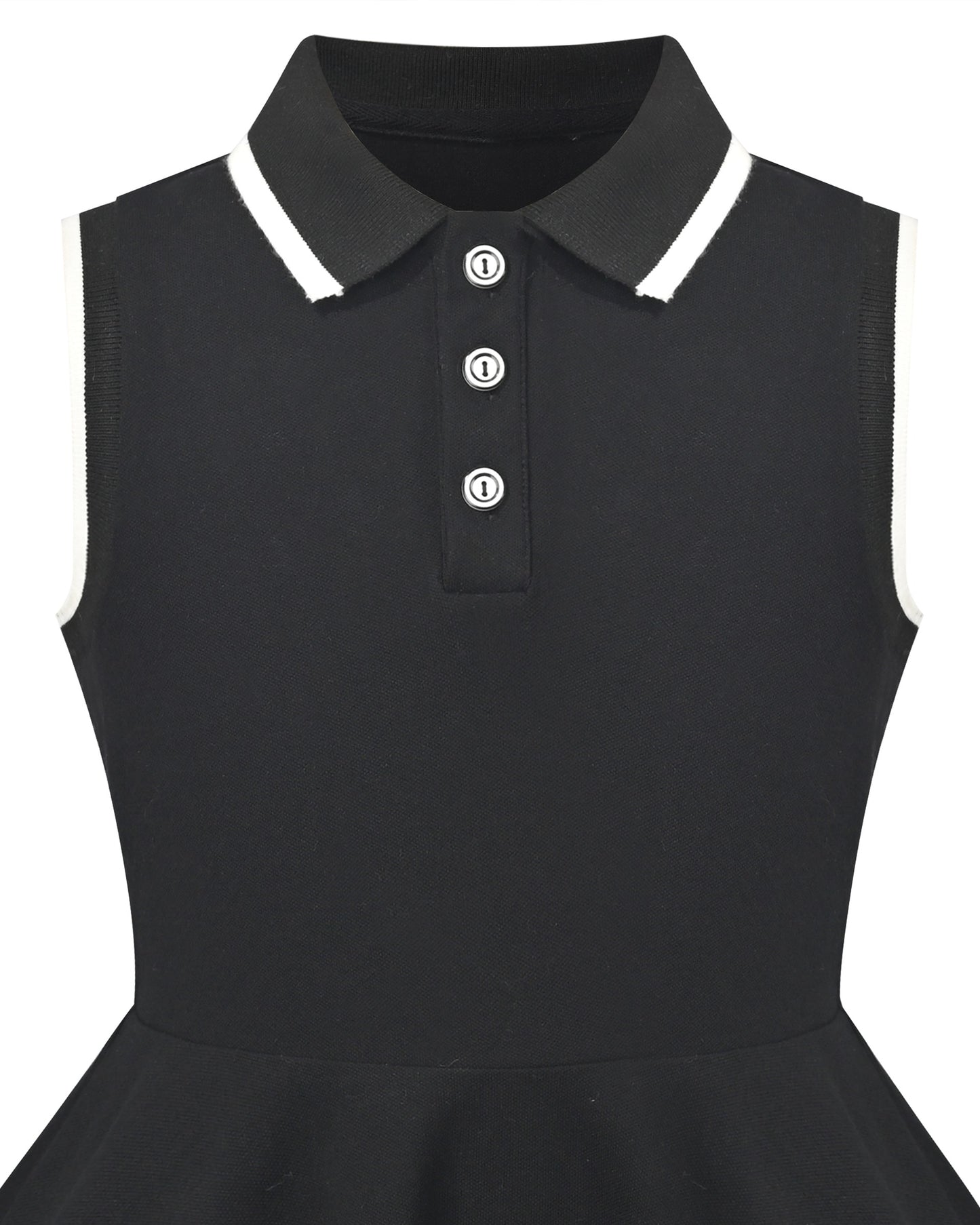 Girls Dress Knit Polo Collar Student Classic Casual Back to School Everyday Black