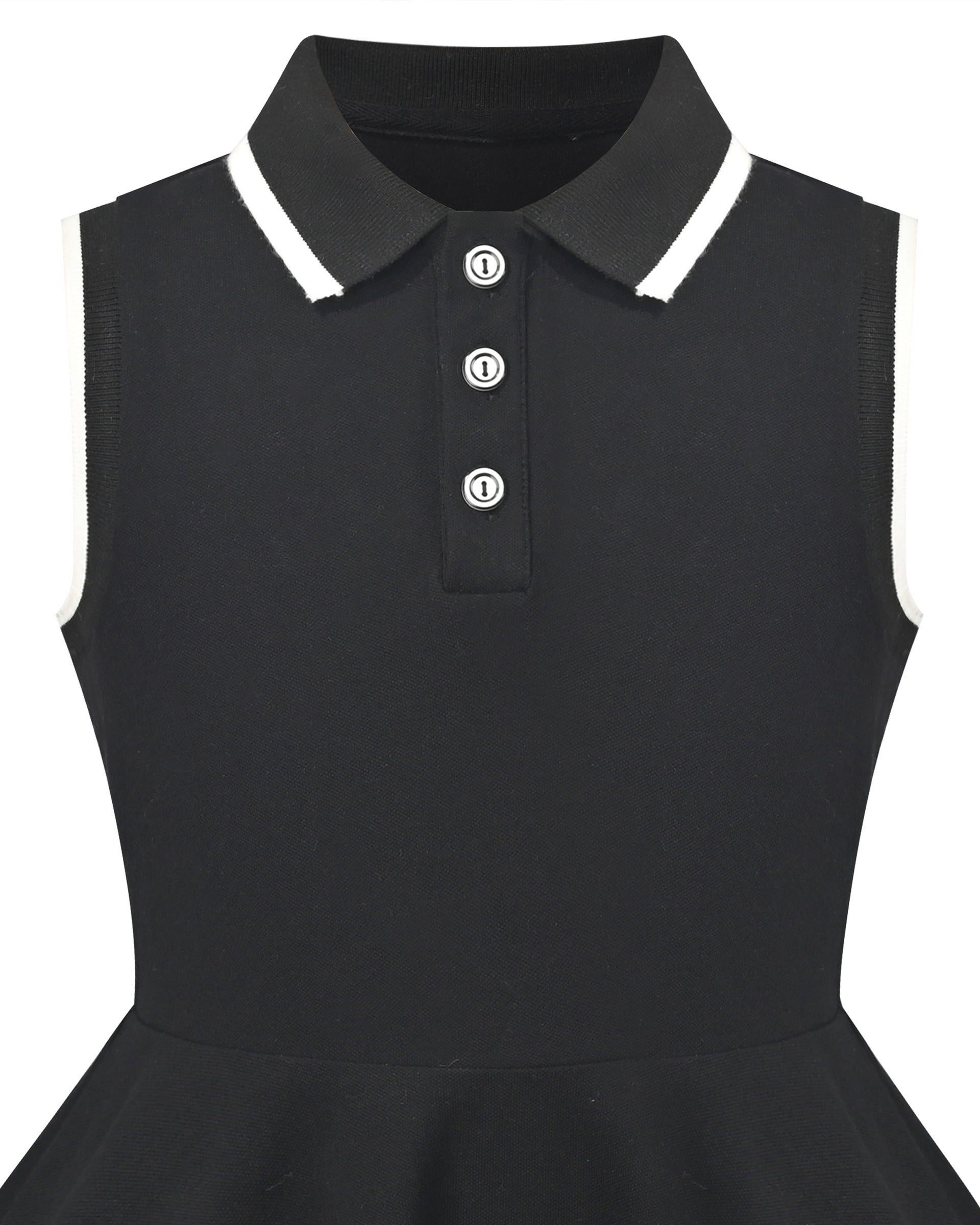 Girls Dress Knit Polo Collar Student Classic Casual Back to School Everyday Black