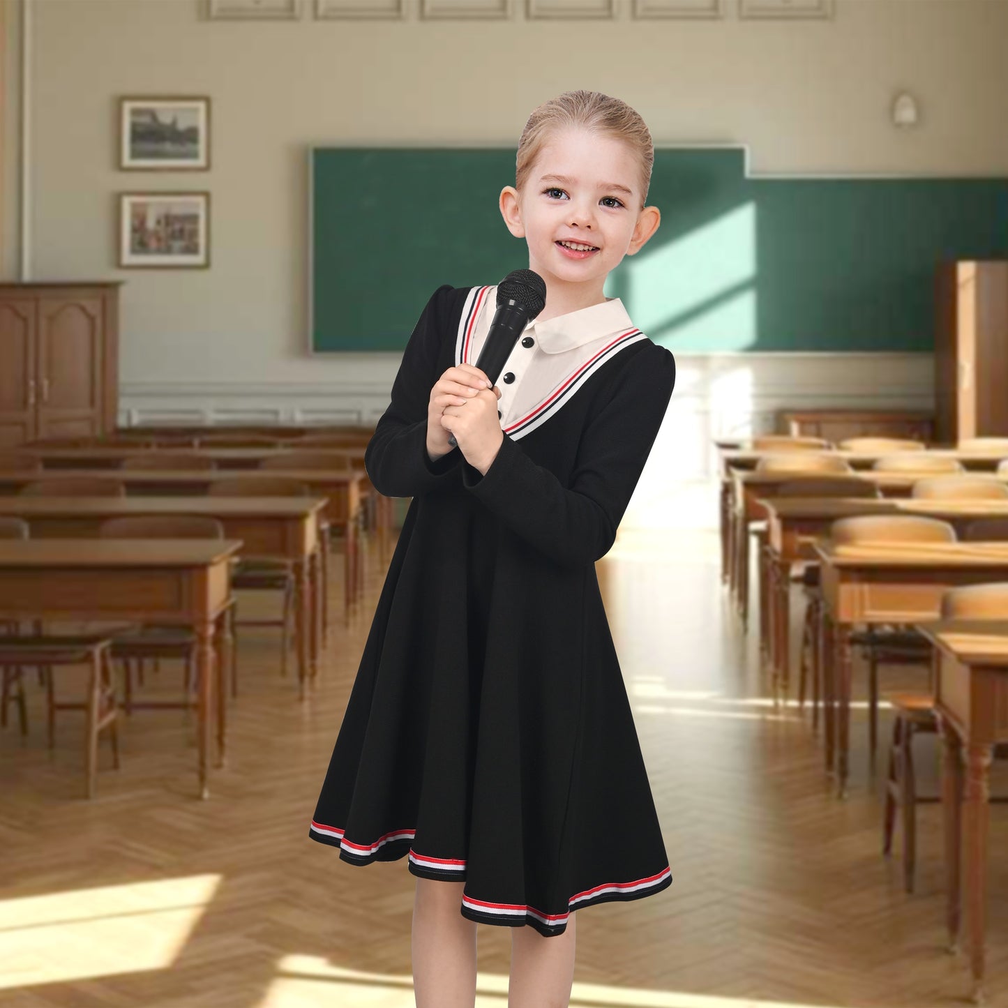 Girls Dress 2-in-1 School Uniform Checkered Plaid Suspender Skirt Black