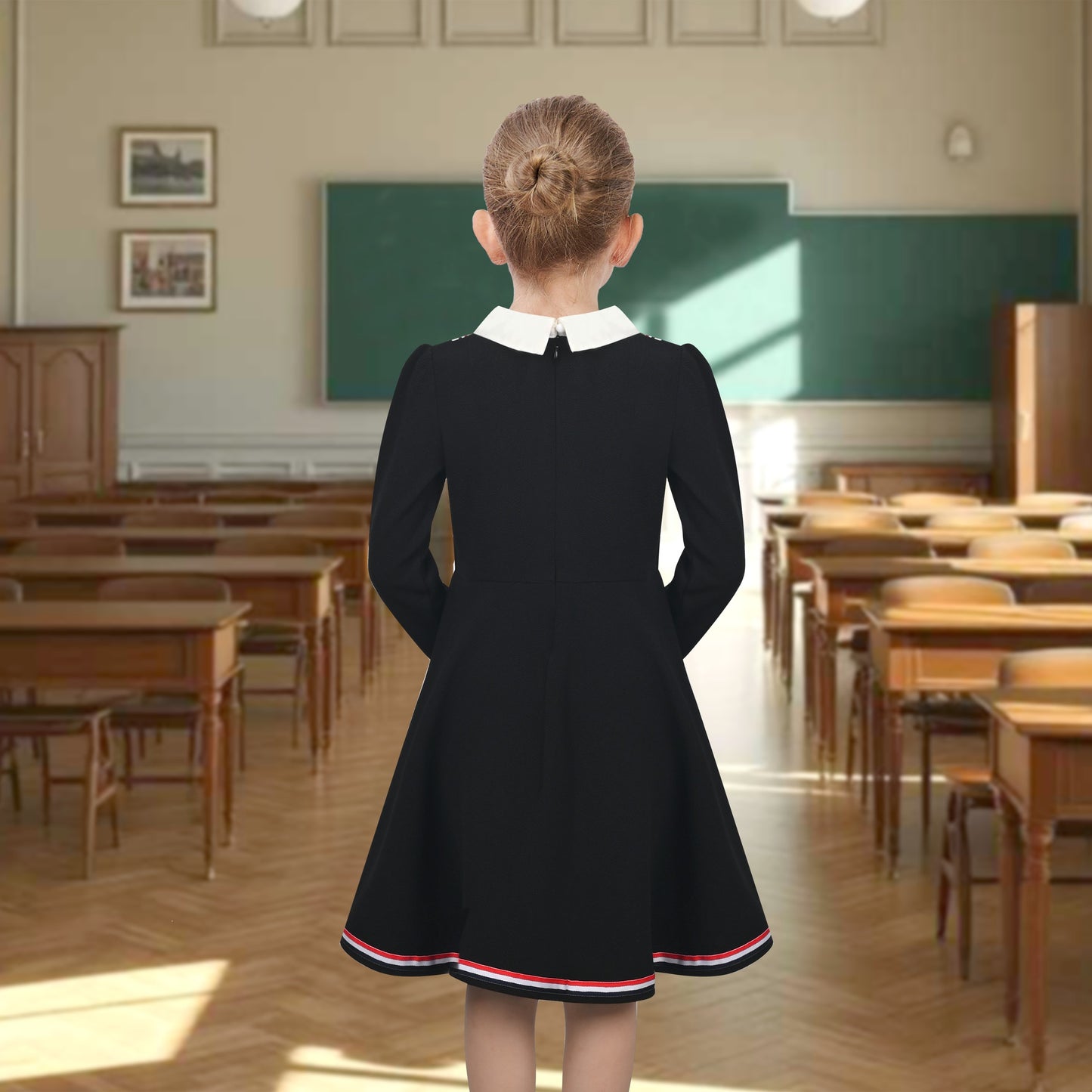 Girls Dress 2-in-1 School Uniform Checkered Plaid Suspender Skirt Black