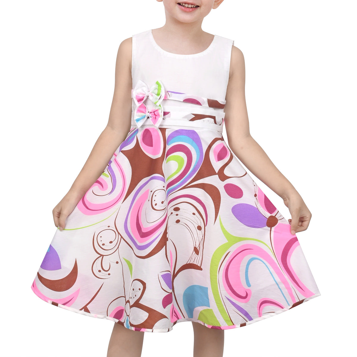 Girls Dress Brown Butterfly Double Bow Tie Party Kids Sundress - Multicolor Knot