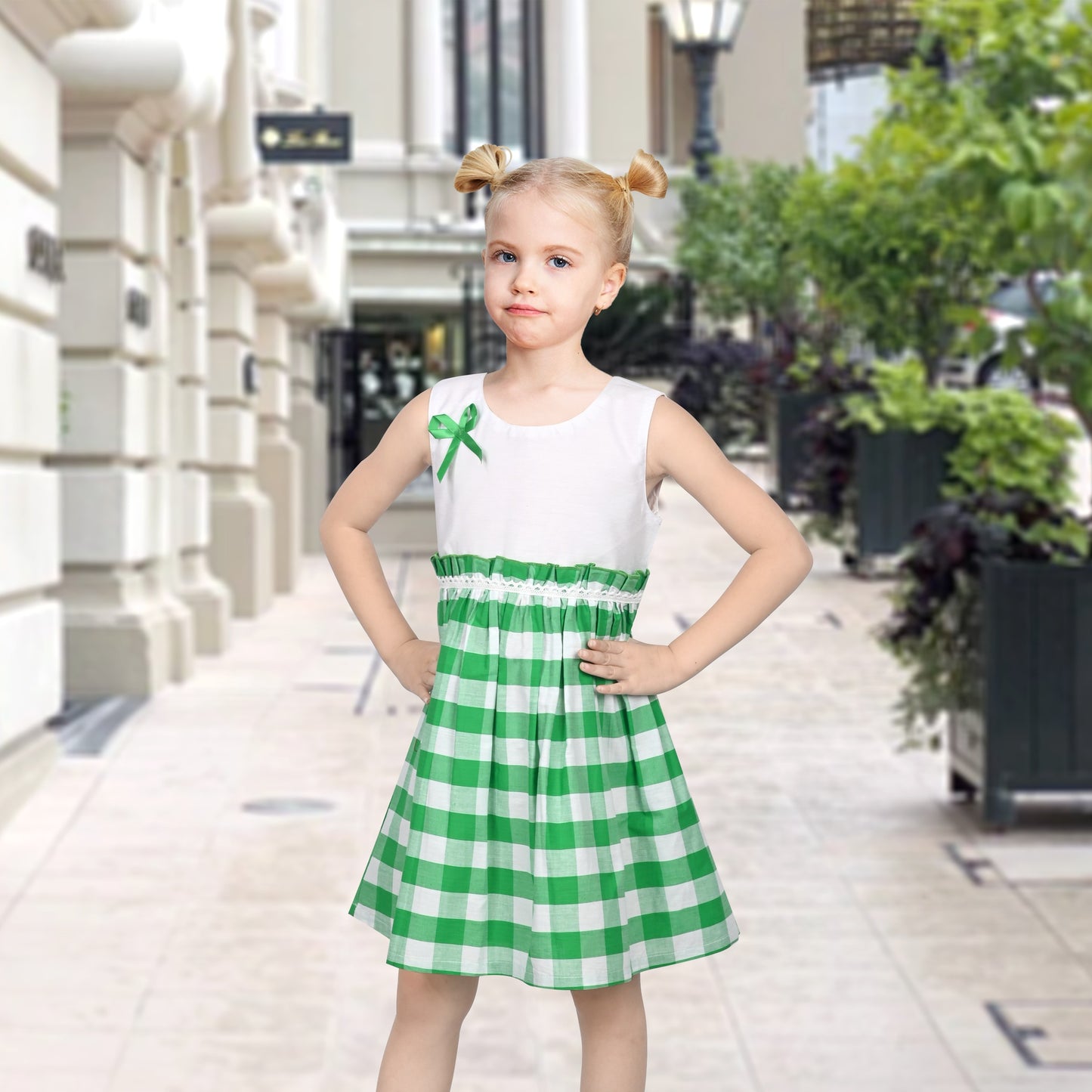 Girls Dress St Patrick Shamrock Irish Holiday Gingham Sundress Daily Green