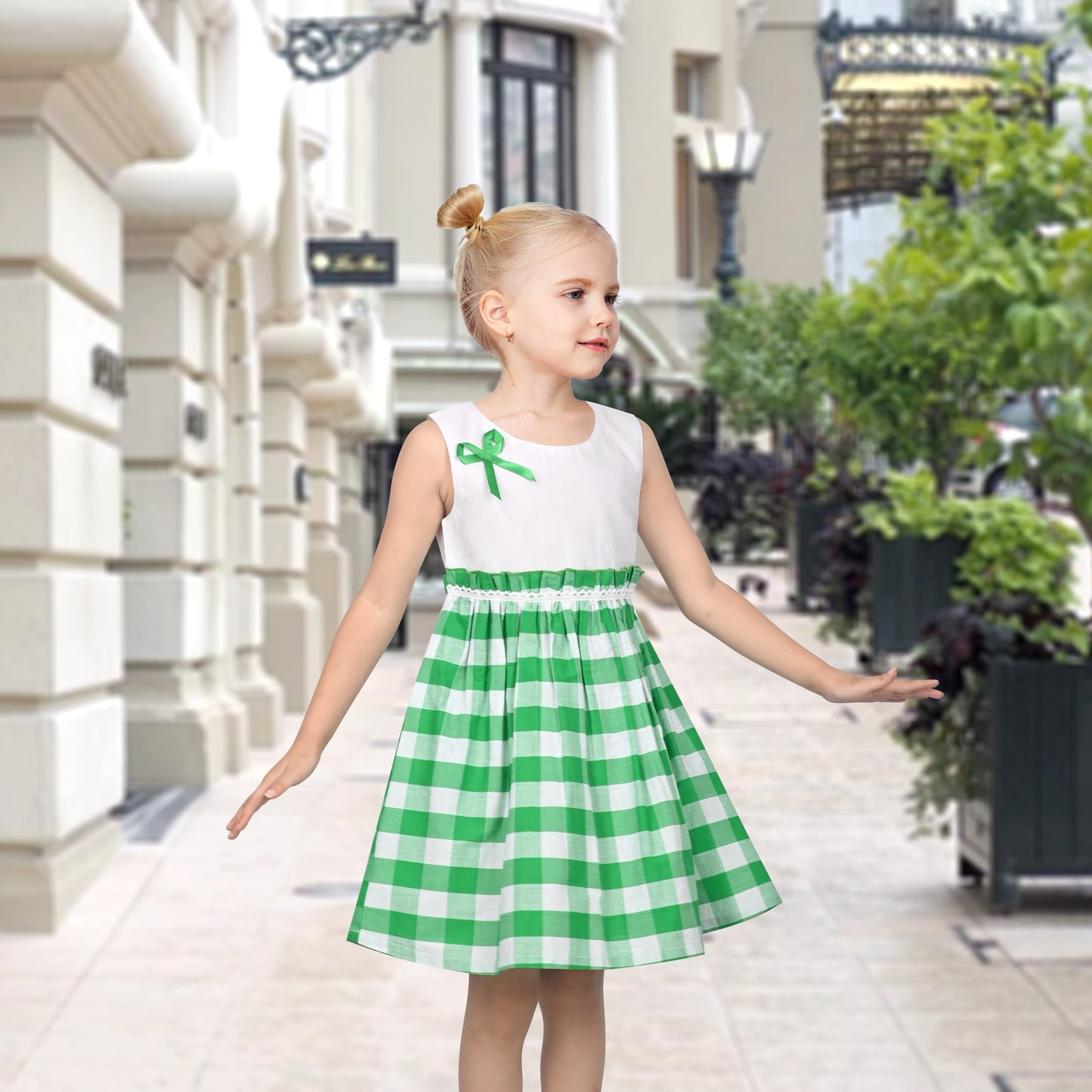 Girls Dress St Patrick Shamrock Irish Holiday Gingham Sundress Daily Green
