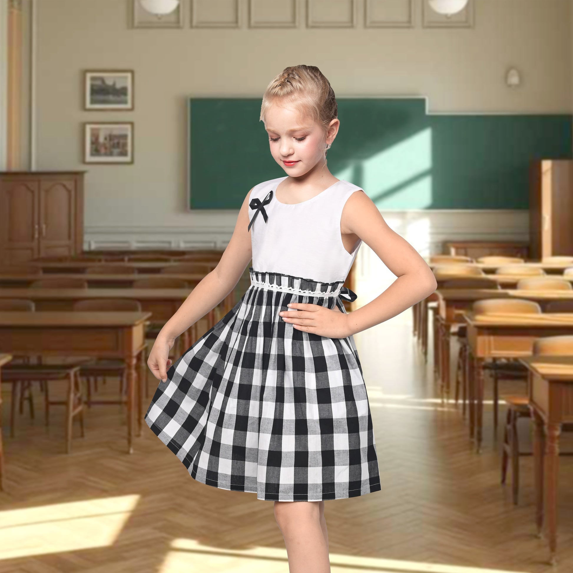 Girls Dress St Patrick Shamrock Irish Holiday Gingham Sundress Daily Black