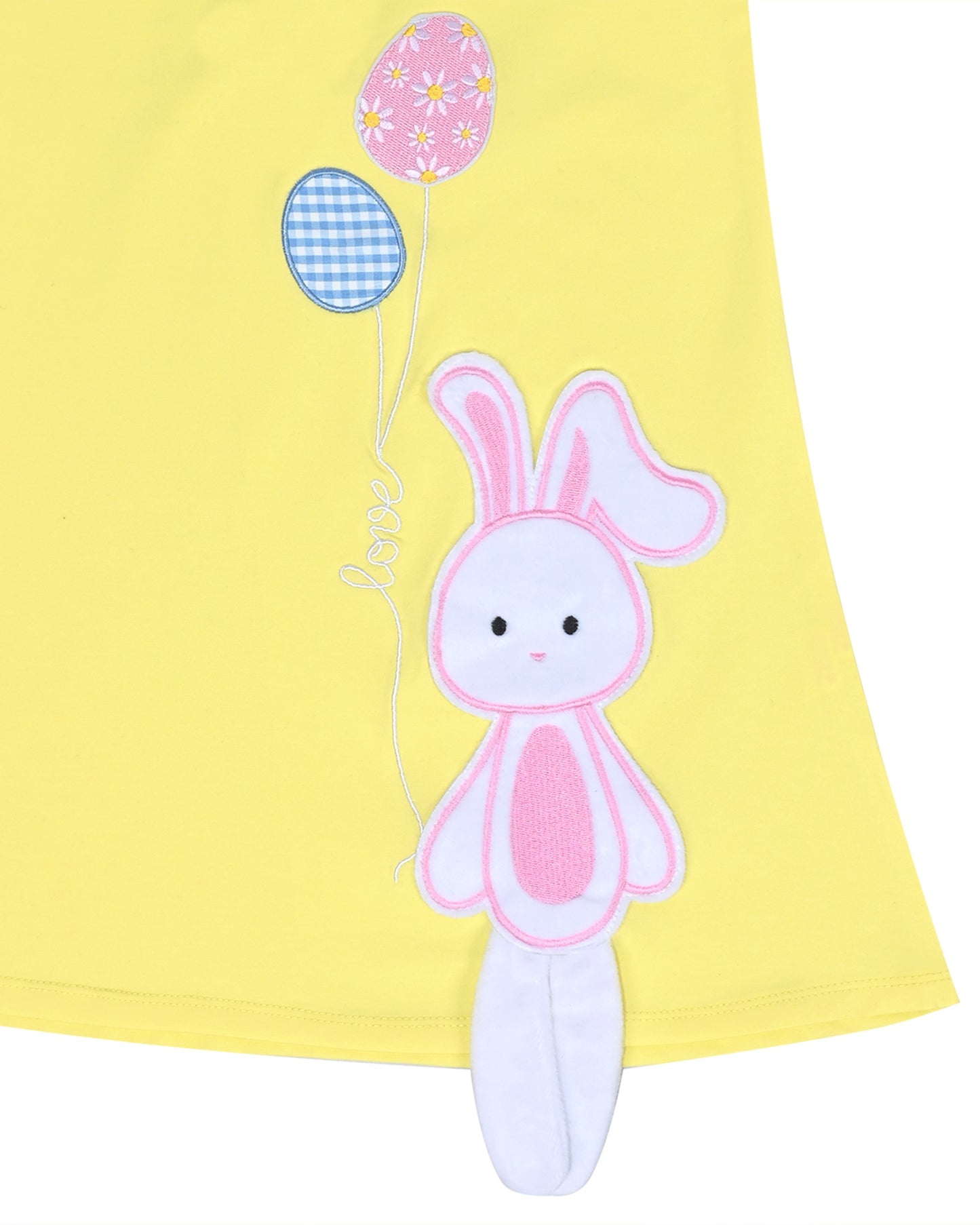 Girls Dress Easter Bunny Rainbow Cotton Embroidery Casual Long Sleeve Yellow