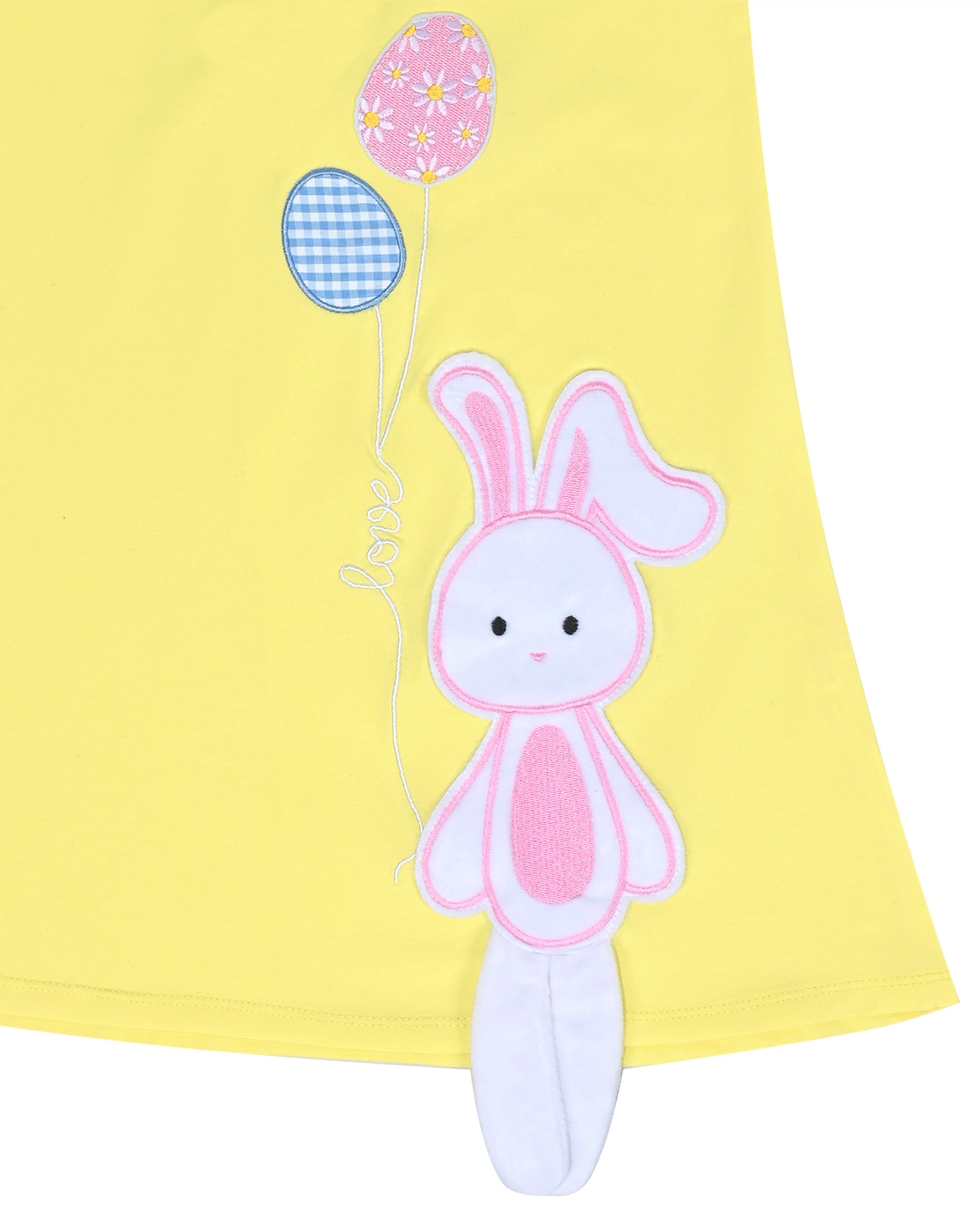 Girls Dress Easter Bunny Rainbow Cotton Embroidery Casual Long Sleeve Yellow