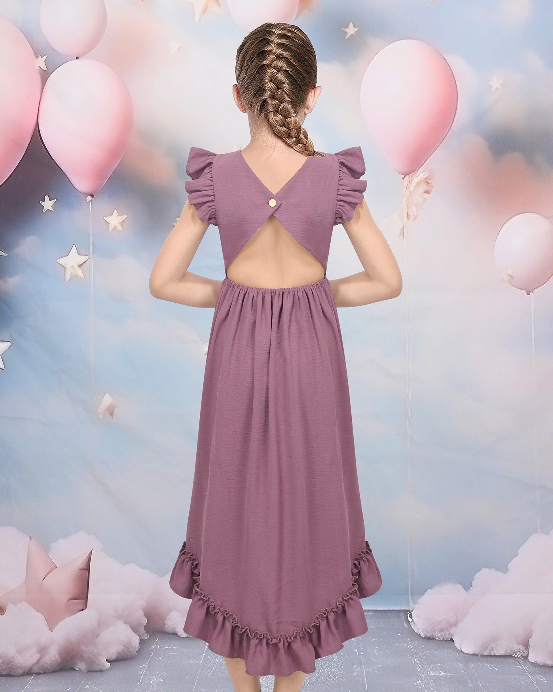 Flower Girls Dress Blue Hi-lo Lace V Back Fancy Wedding Purple