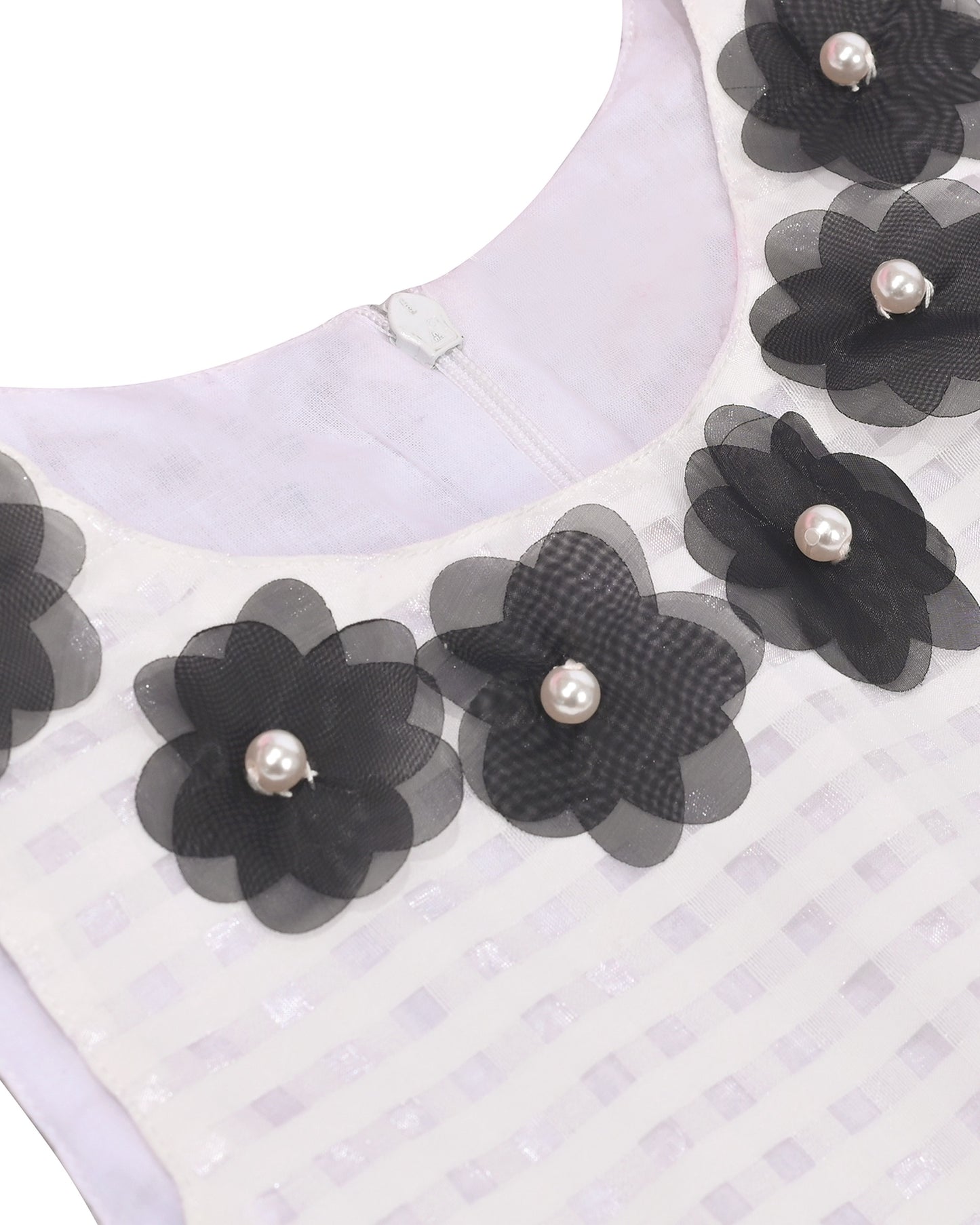 Girls White Sleeveless Dress Black Floral Sleeveless Knee Length 3D Flower Neckline Casual Summer Black