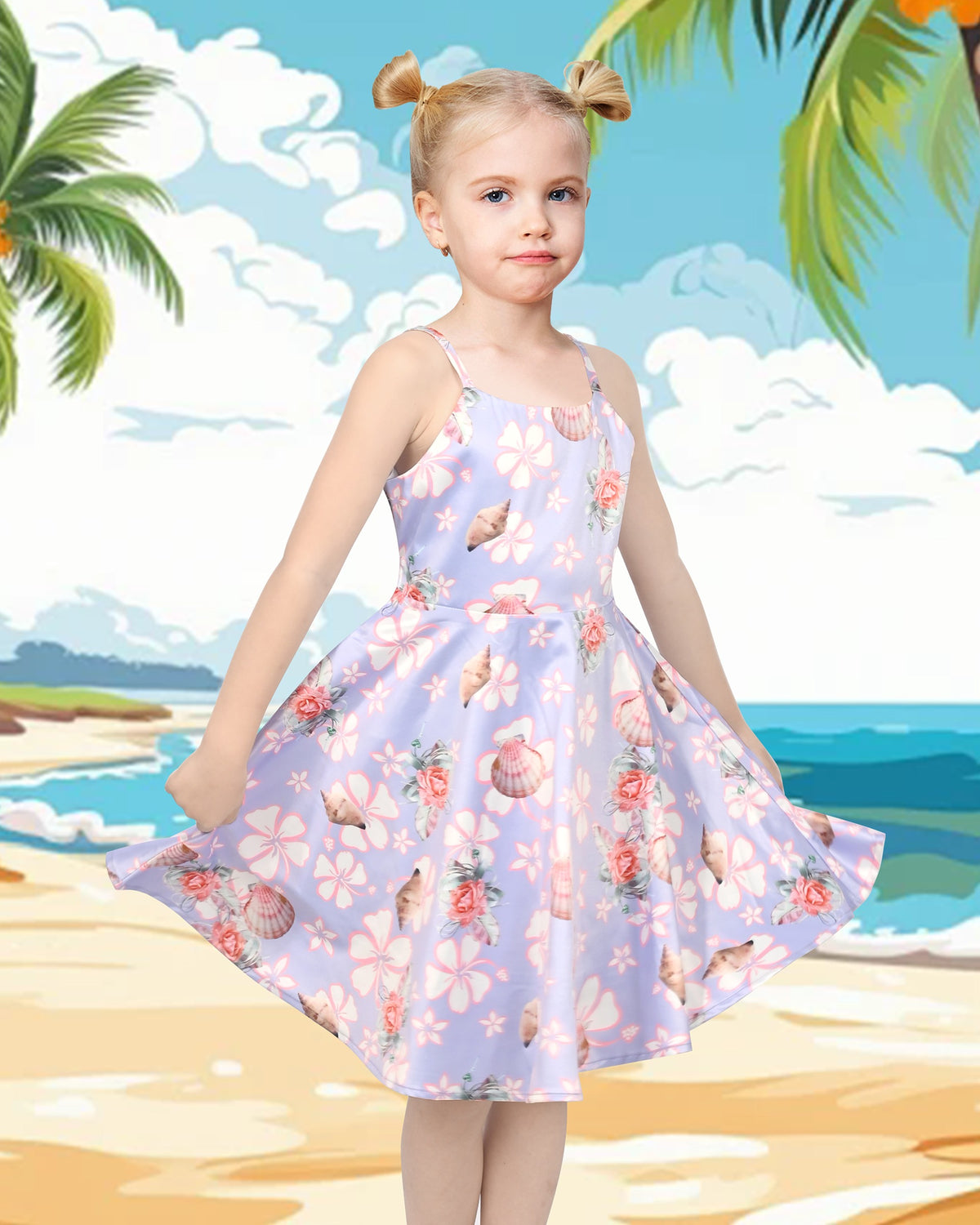Girls Dress Pink Tulip Flower Bow Tie One Shoulder - Lavender Flower