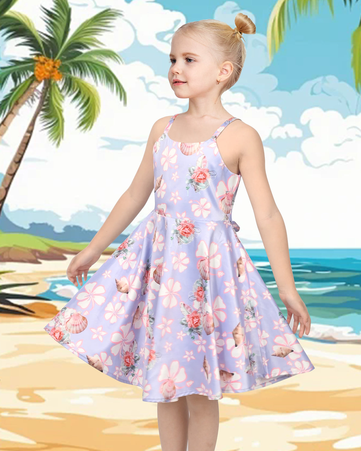 Girls Dress Pink Tulip Flower Bow Tie One Shoulder - Lavender Flower