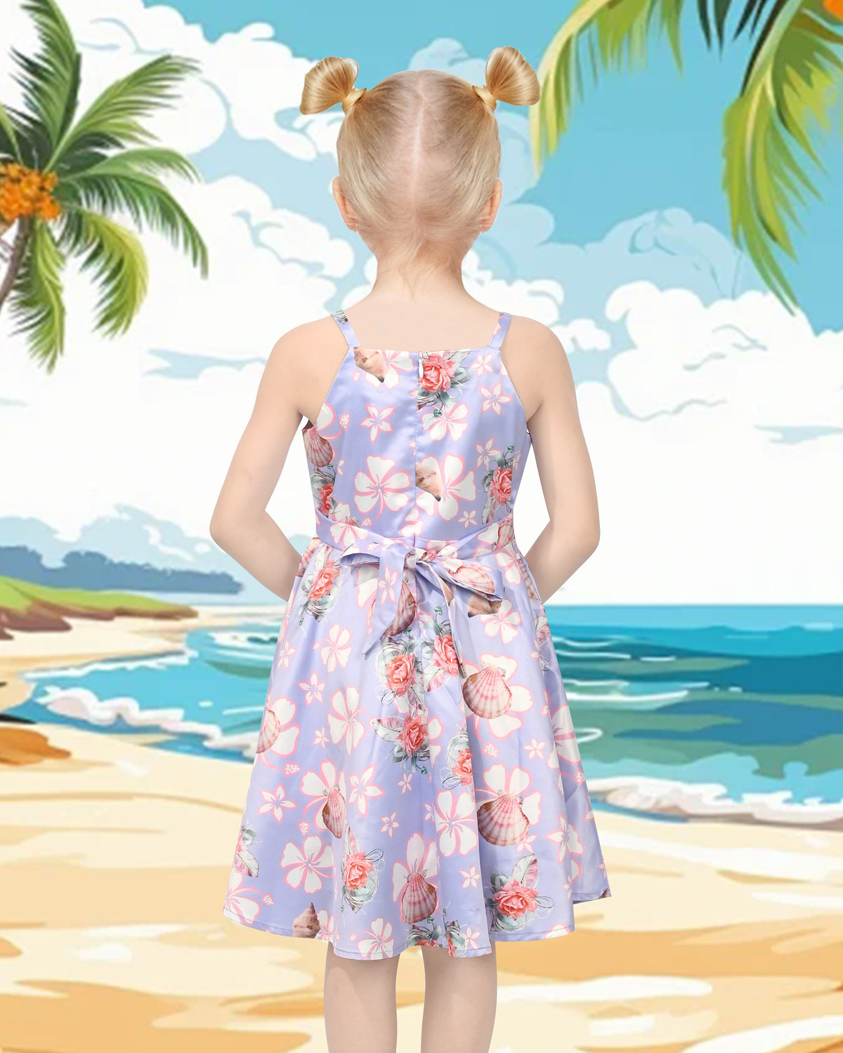 Girls Dress Pink Tulip Flower Bow Tie One Shoulder - Lavender Flower