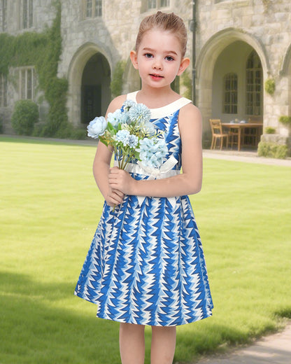 Girls Dress Christmas Santa Snow Xmas Party Turquoise - Blue White