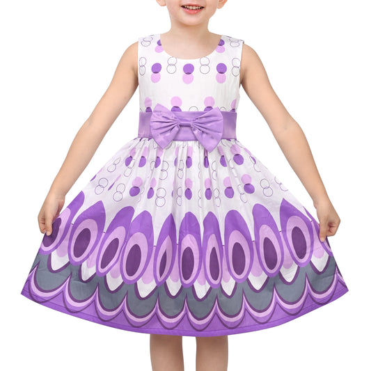 Girls Dress Sleeveless Knee Length with Bow Geometric Circle A line Sundress Daily Summer Casual Purple