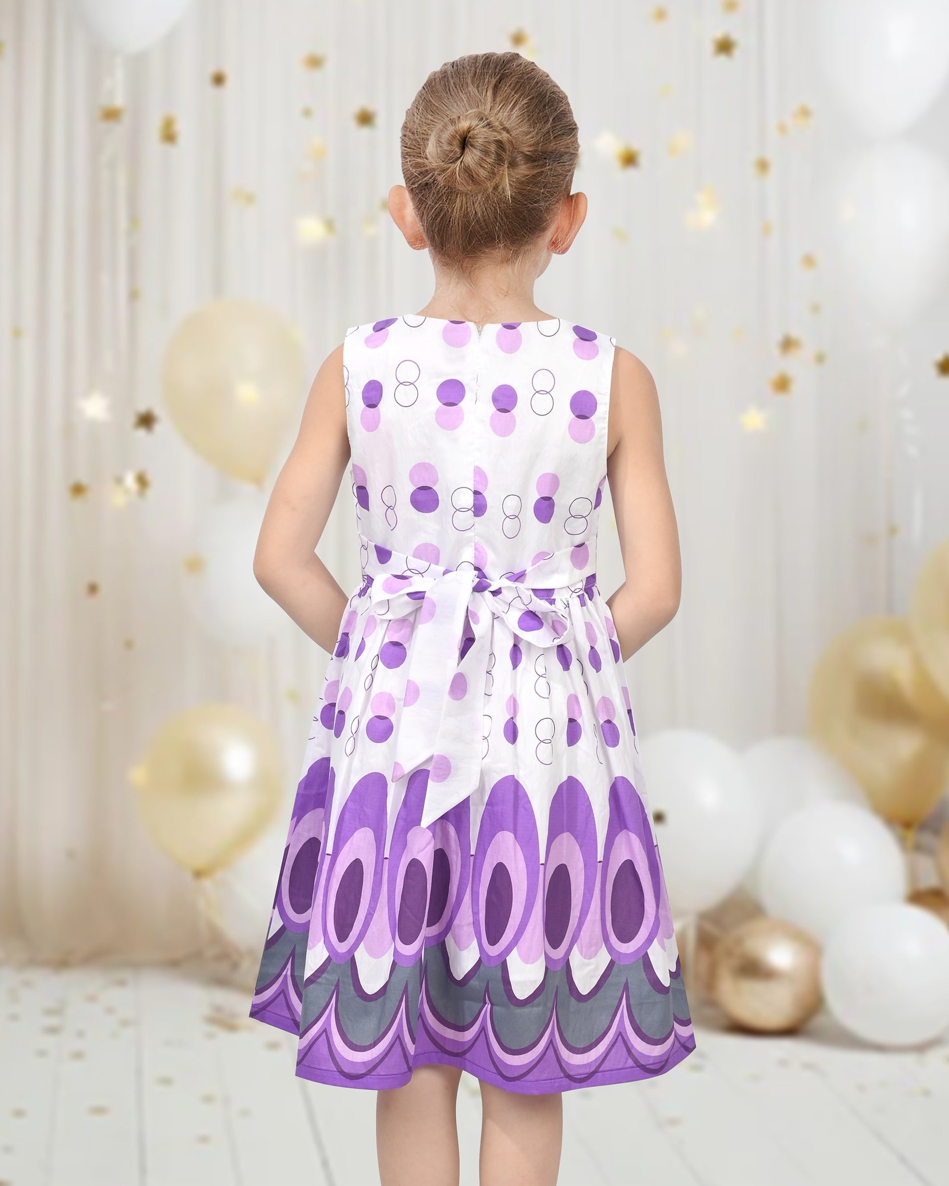 Girls Dress Sleeveless Knee Length with Bow Geometric Circle A line Sundress Daily Summer Casual Purple