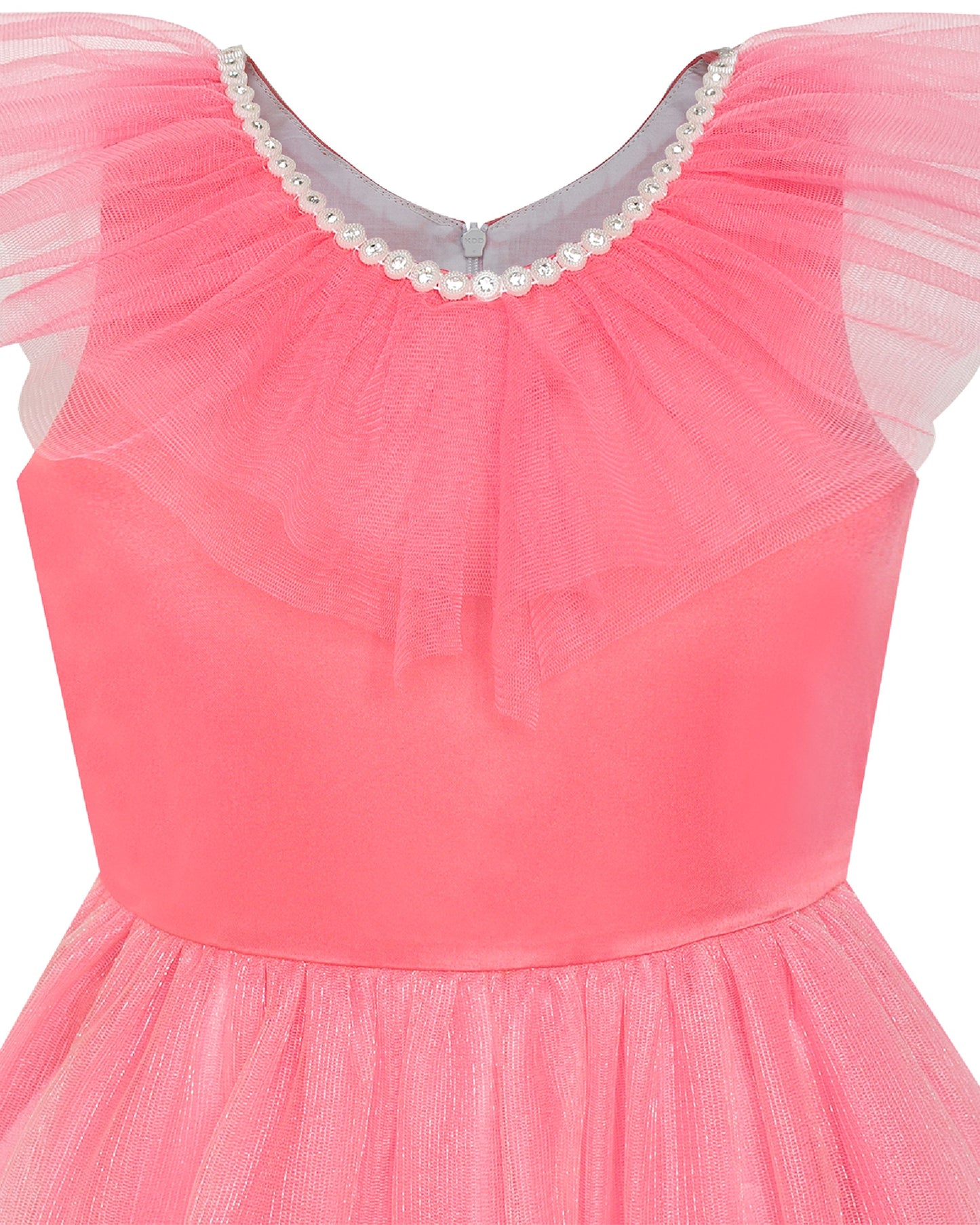 Pink Girls Dress Flutter Sleeves 3D Flower Layered Ruffled Design Party Princess Style for Birthday Wedding Red