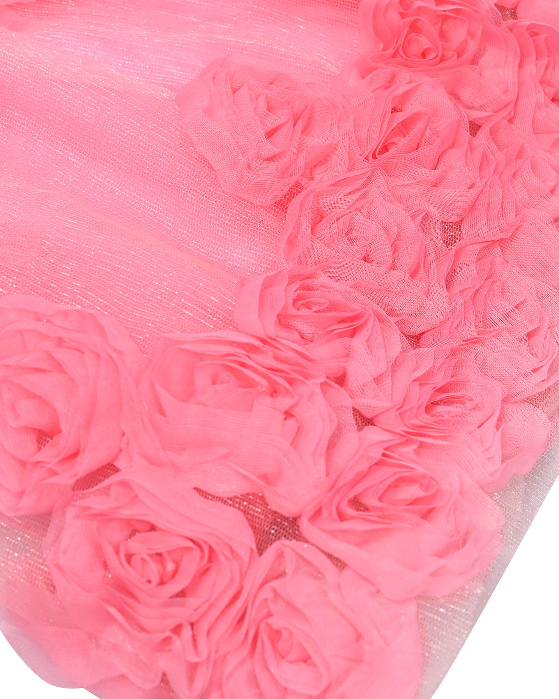 Pink Girls Dress Flutter Sleeves 3D Flower Layered Ruffled Design Party Princess Style for Birthday Wedding Red