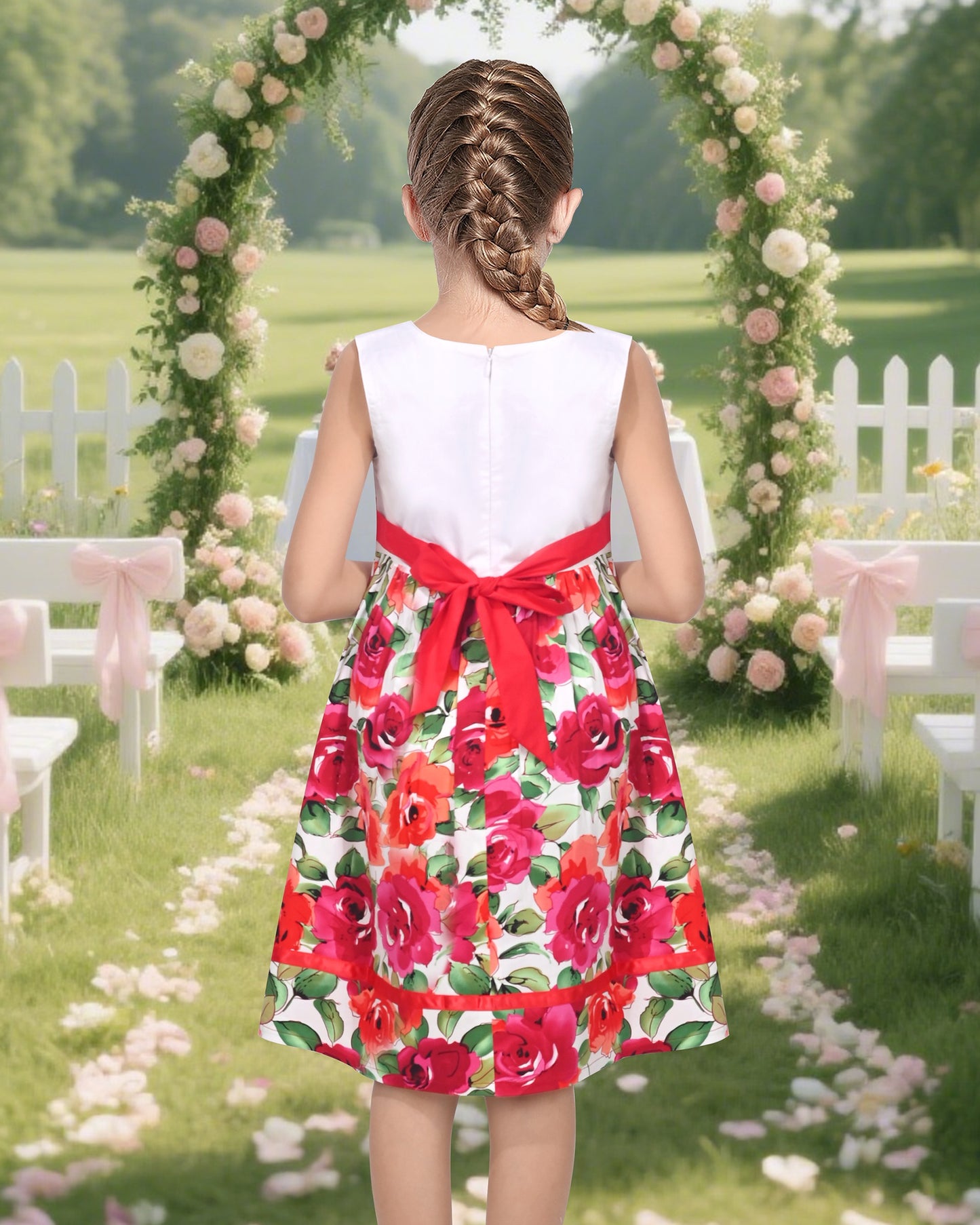 Girls Dress Pink Polka Dot Pocket Button School Summer Sleeveless Cotton Red