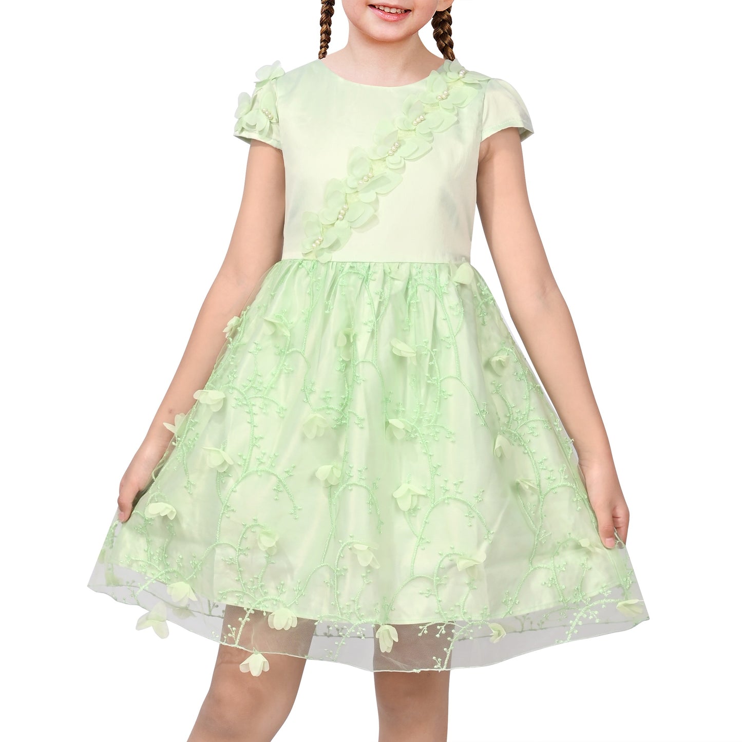 Flower Girl Dresses Sweet Pink Party Bow Tulle Princess Party Lace Cap Sleeve Wedding Easter Green