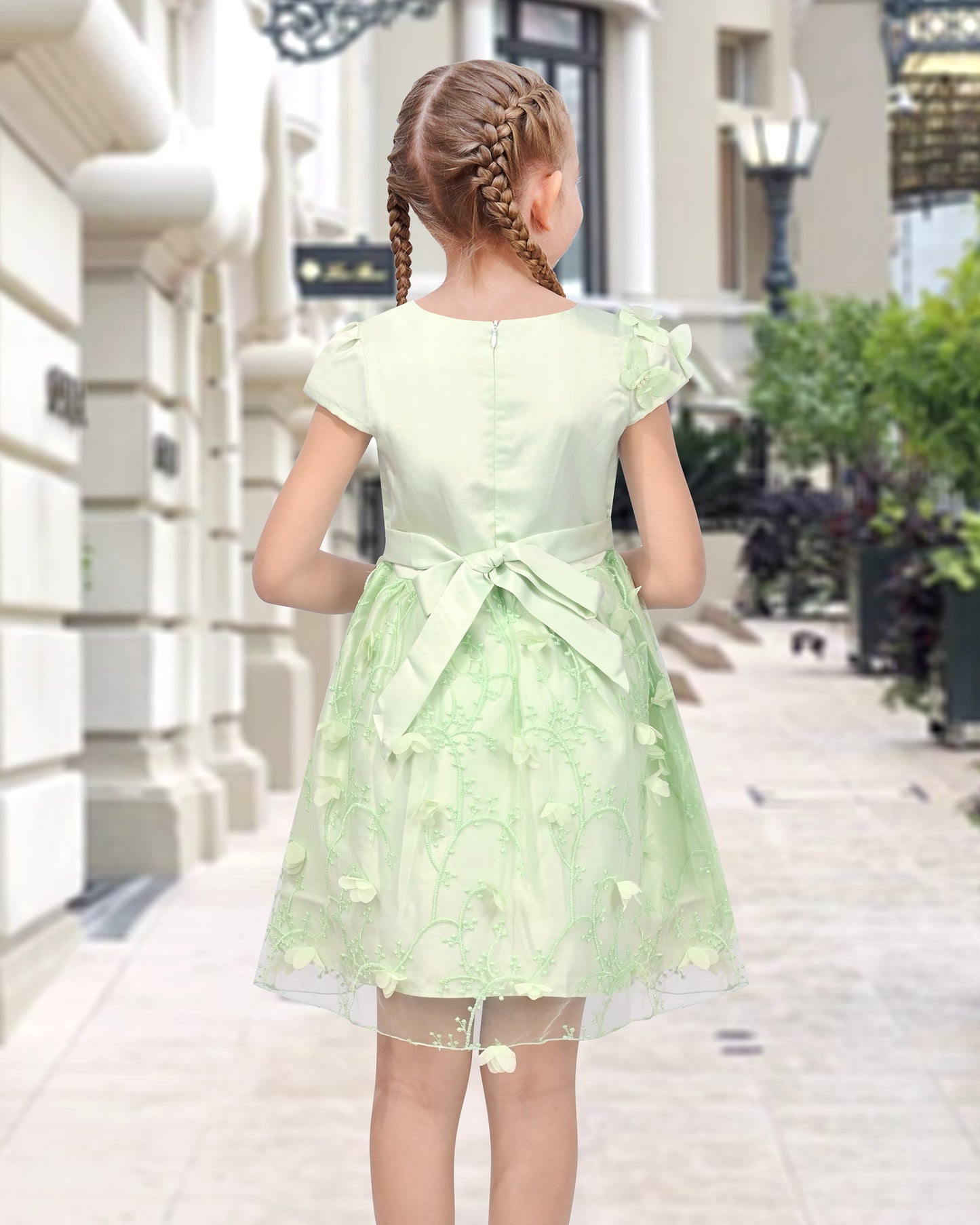 Flower Girl Dresses Sweet Pink Party Bow Tulle Princess Party Lace Cap Sleeve Wedding Easter Green