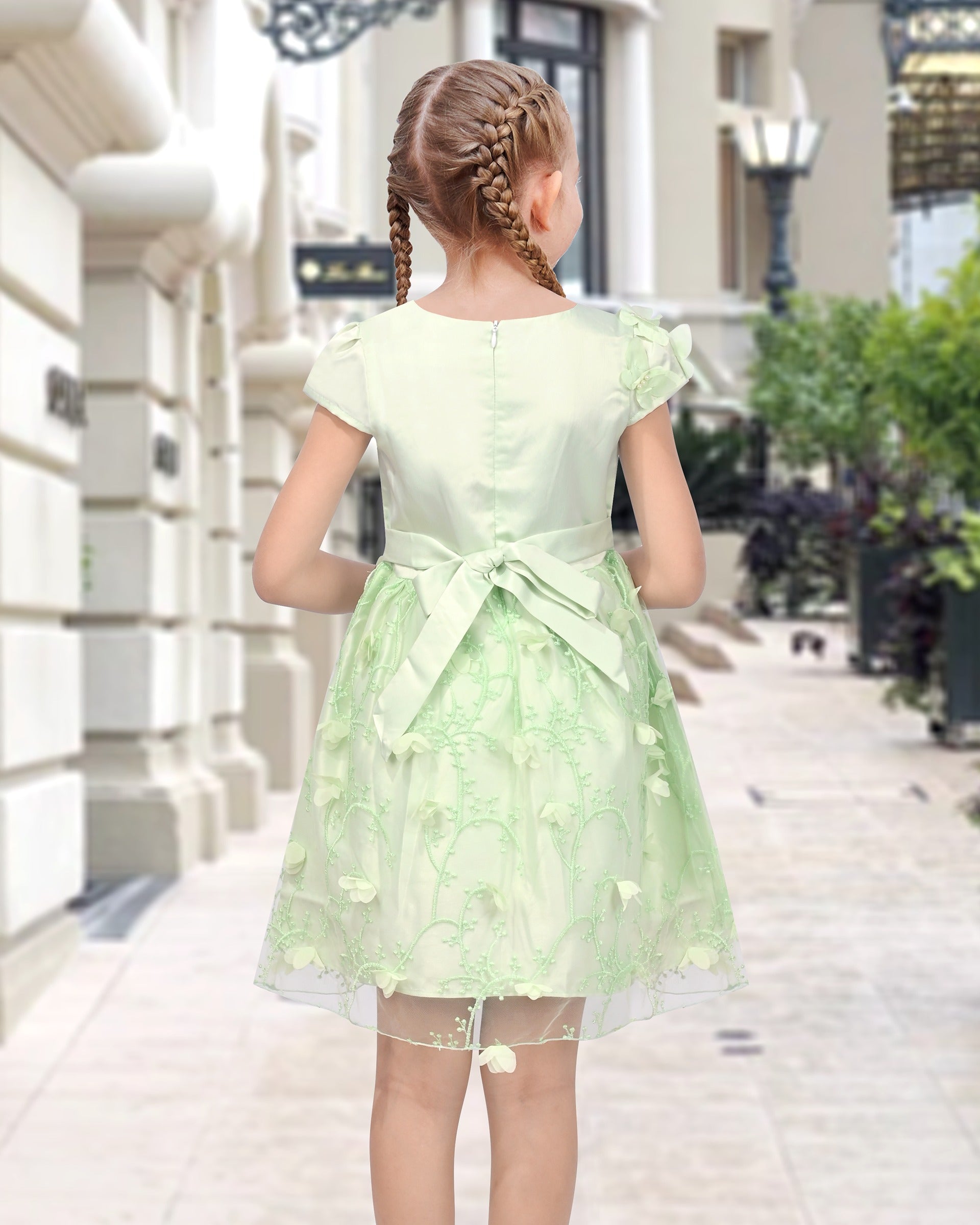 Flower Girl Dresses Sweet Pink Party Bow Tulle Princess Party Lace Cap Sleeve Wedding Easter Green