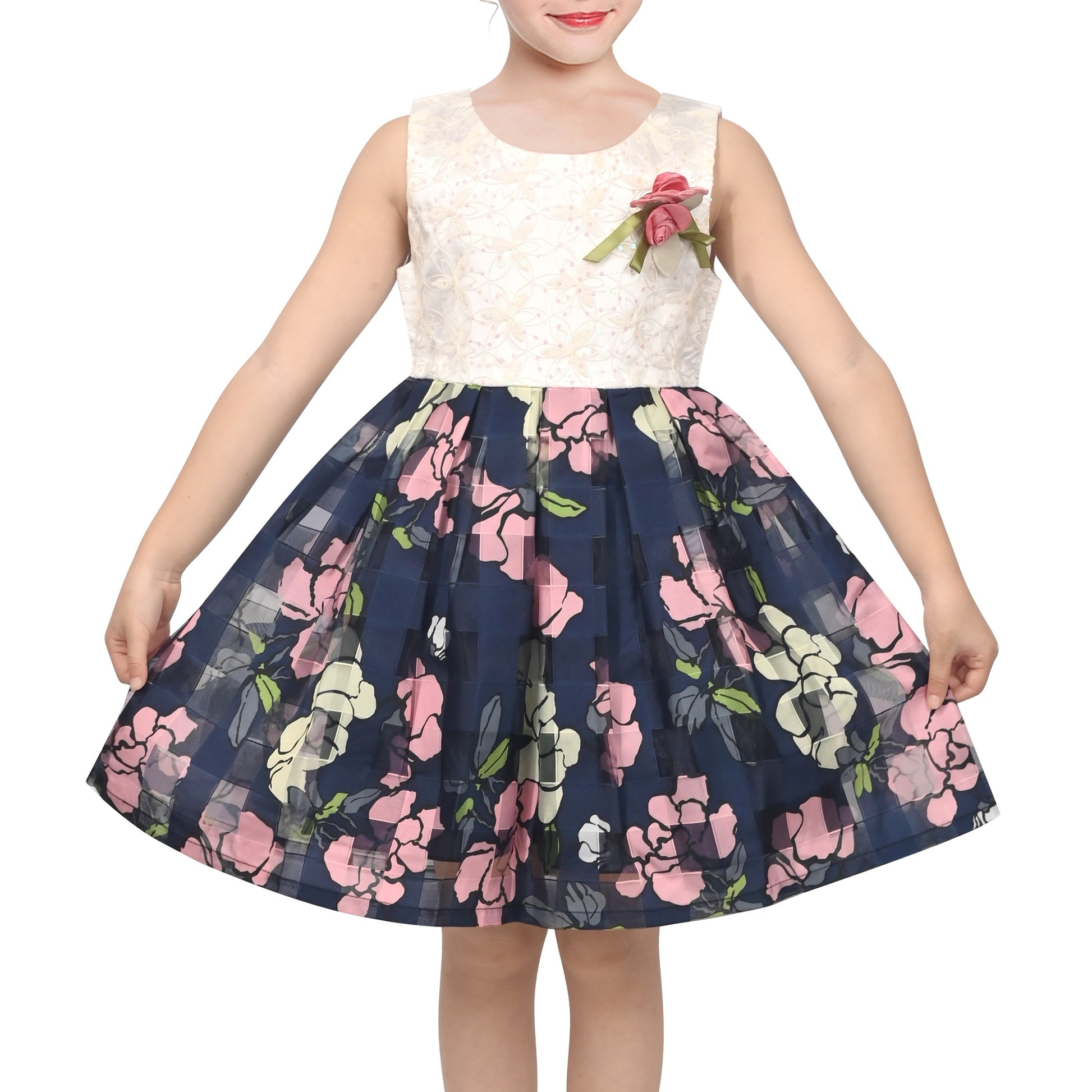 Girls Dress Purple Flower Bow Tie Wedding Party Children Clothes Size Blue