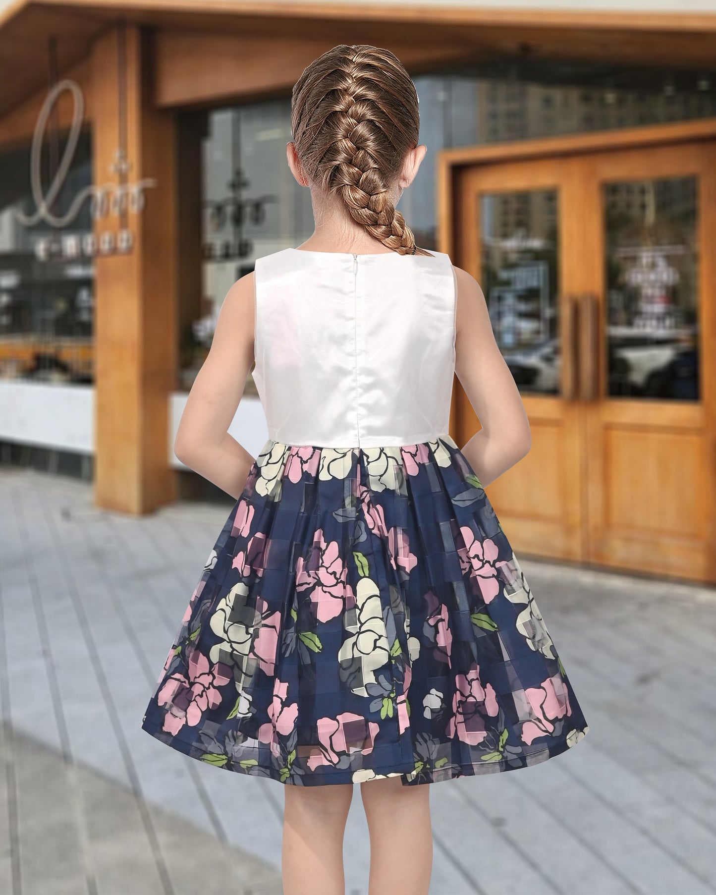 Girls Dress Purple Flower Bow Tie Wedding Party Children Clothes Size Blue