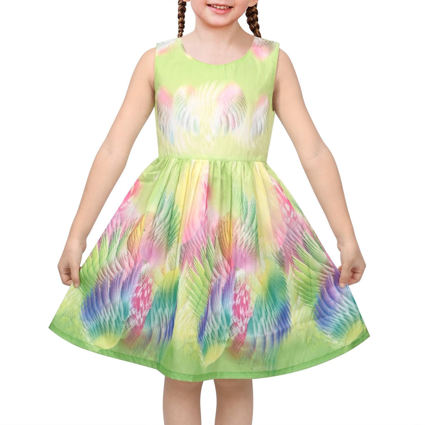 Girls Dress Sunflower Garden Turn-Down Collar Sleeveless Green