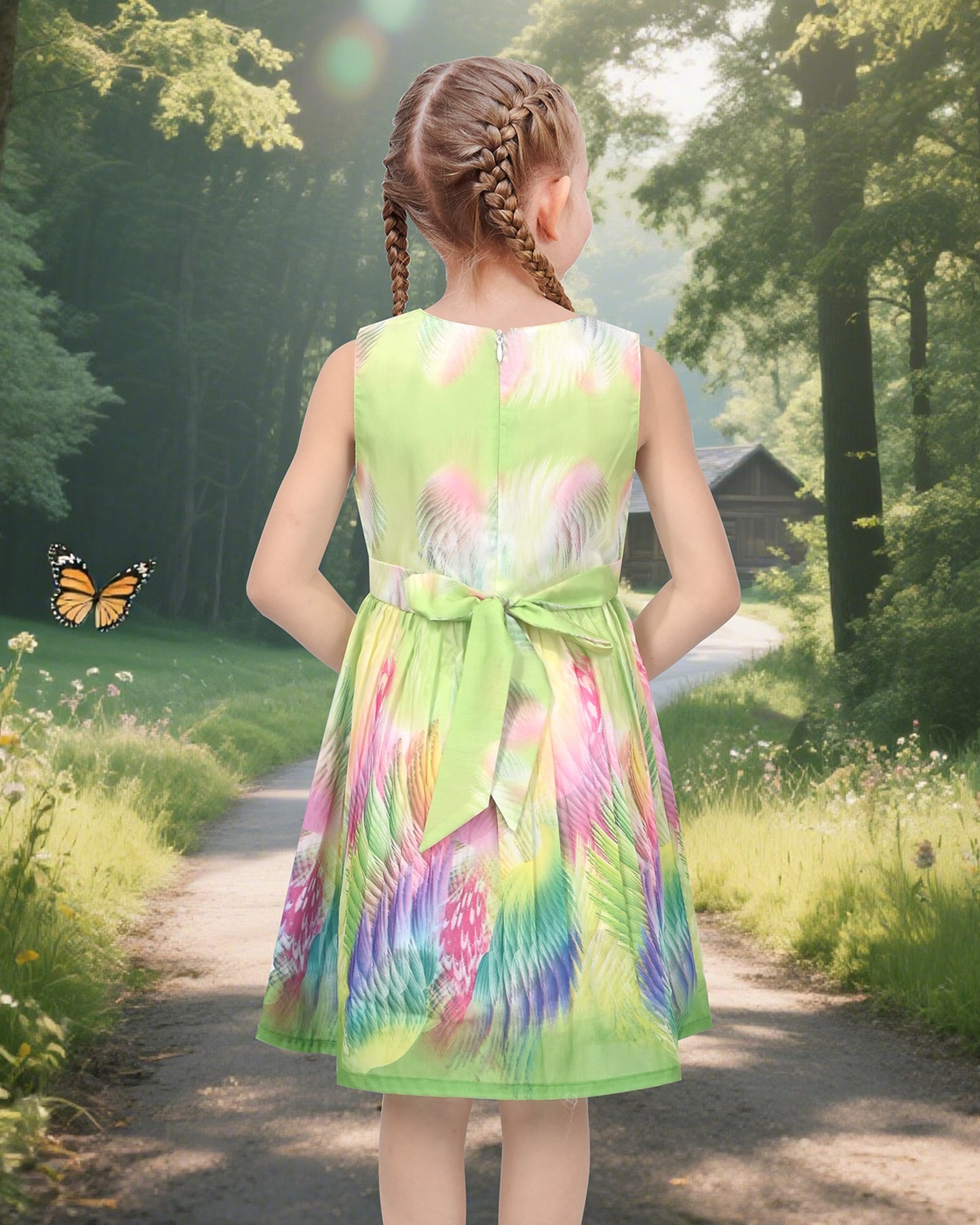 Girls Dress Sunflower Garden Turn-Down Collar Sleeveless Green