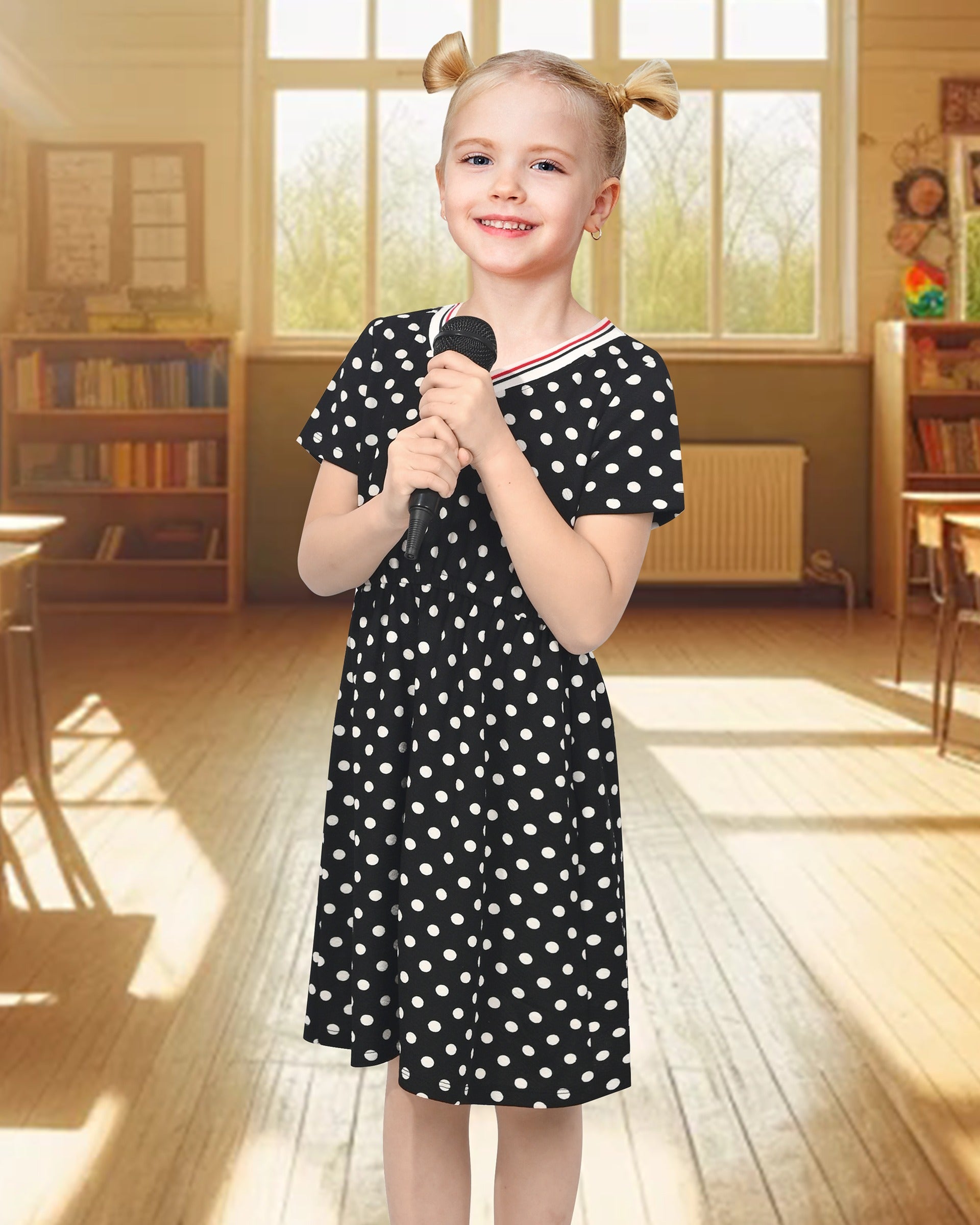 Girls Dress Blue Unicorn Short Sleeve Casual Dress Black