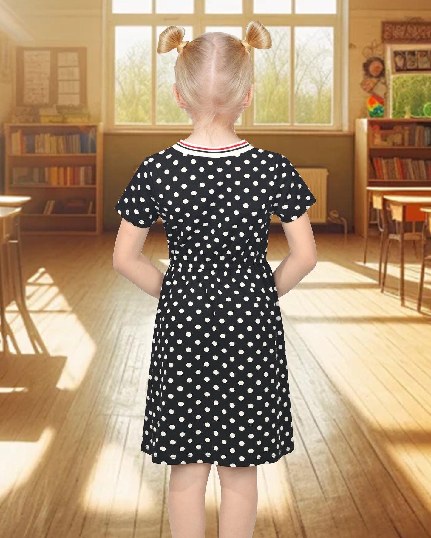 Girls Dress Blue Unicorn Short Sleeve Casual Dress Black