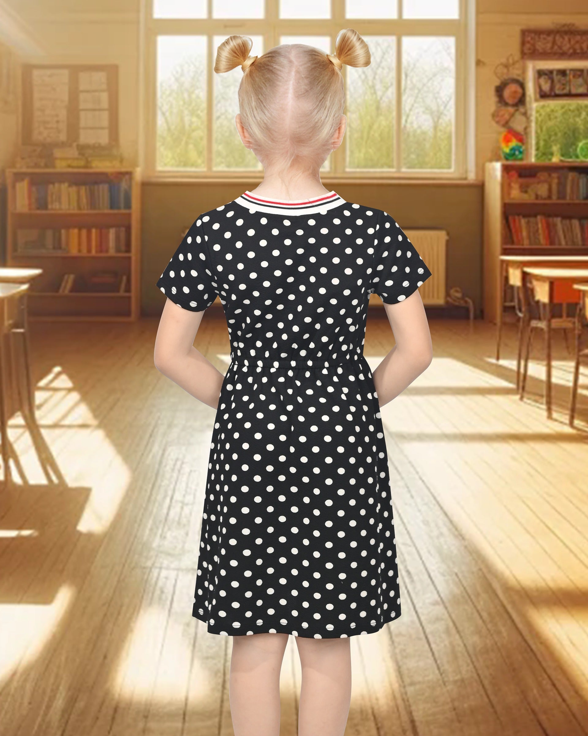 Girls Dress Blue Unicorn Short Sleeve Casual Dress Black