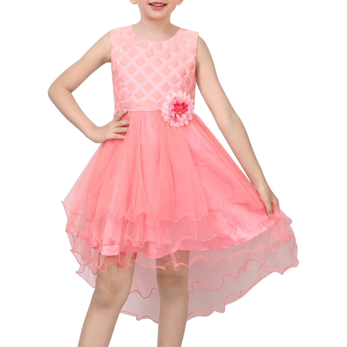 Girls Dress Sequin Mesh Party Wedding Princess Tulle Red - Pink Flower