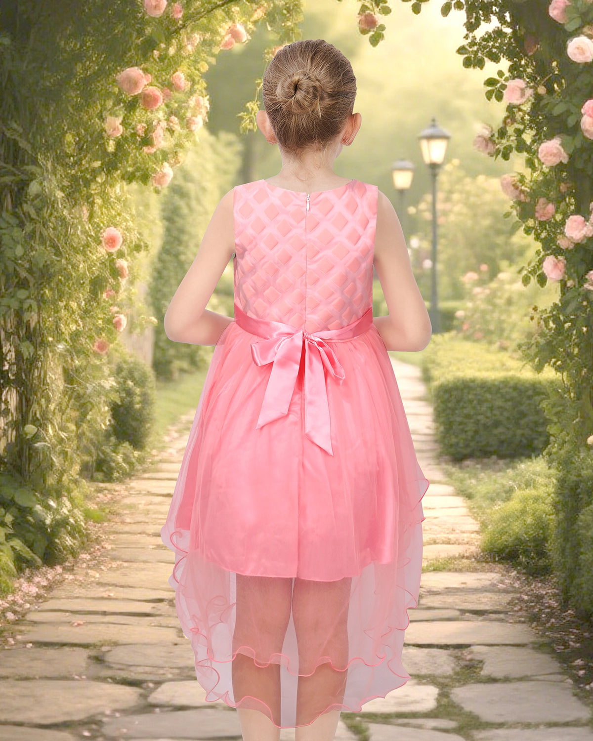 Girls Dress Sequin Mesh Party Wedding Princess Tulle Red - Pink Flower