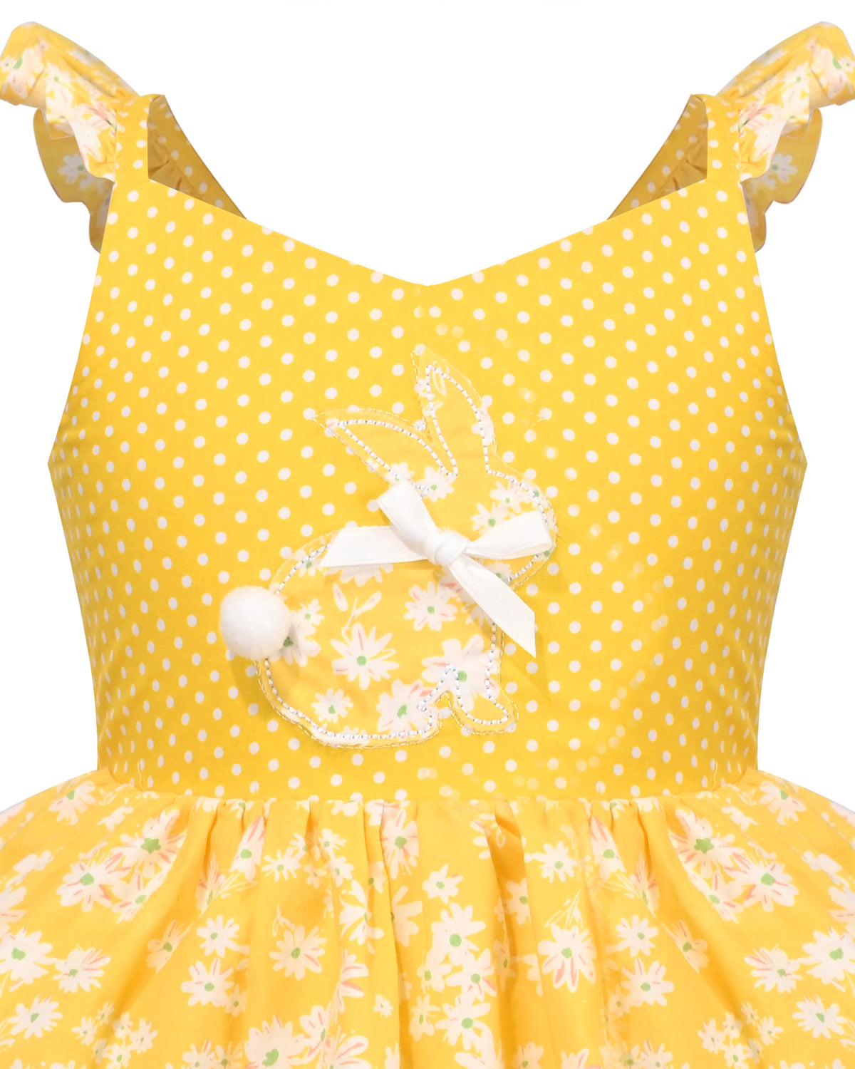 Girls Dress Spaghetti Gingham Ruffle Blush Pink Cake Layer Cute Summer - Yellow floral dots