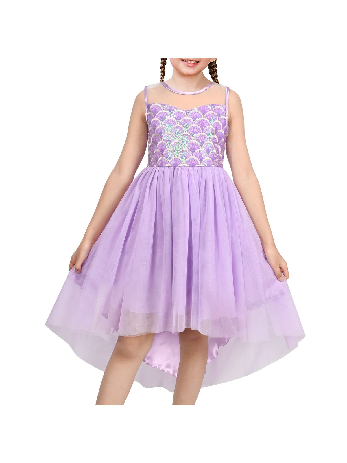 Girls Dress Peach Sequin Mermaid High Low Tulle Party Gown Fantasy Beach Formal Pageant - Purple Tail