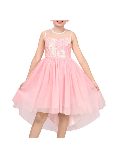 Girls Dress Peach Sequin Mermaid High Low Tulle Party Gown Fantasy Beach Formal Pageant - Pink Tail