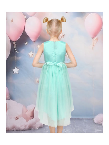 Girls Dress Peach Sequin Mermaid High Low Tulle Party Gown Fantasy Beach Formal Pageant - Green Tail
