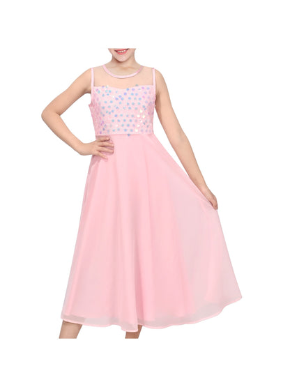 Girls Dress Deep Pink Chiffon Bridesmaid Dance Ball Maxi Gown - Pink Blush Maxi