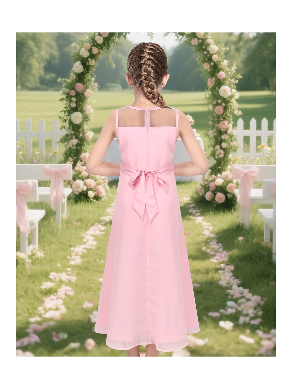 Girls Dress Deep Pink Chiffon Bridesmaid Dance Ball Maxi Gown - Pink Blush Maxi