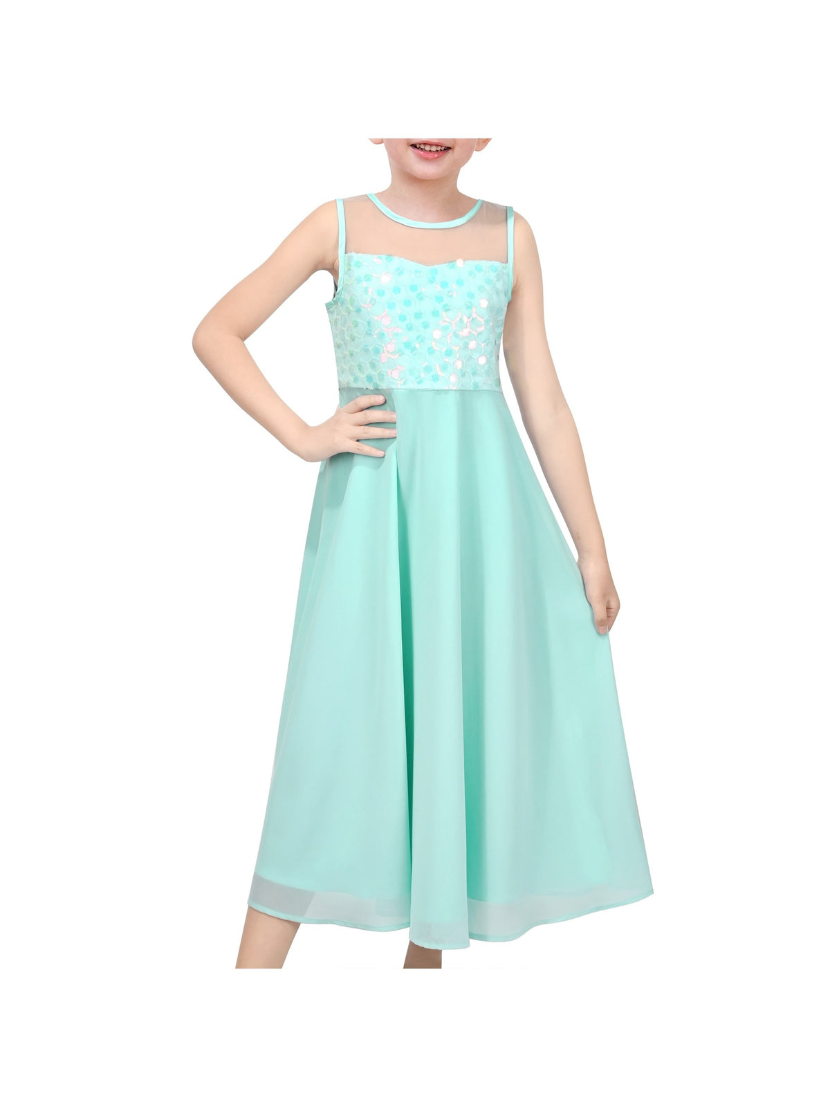Girls Dress Deep Pink Chiffon Bridesmaid Dance Ball Maxi Gown - Light Green Maxi