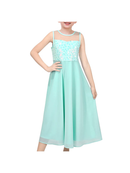 Girls Dress Deep Pink Chiffon Bridesmaid Dance Ball Maxi Gown - Light Green Maxi
