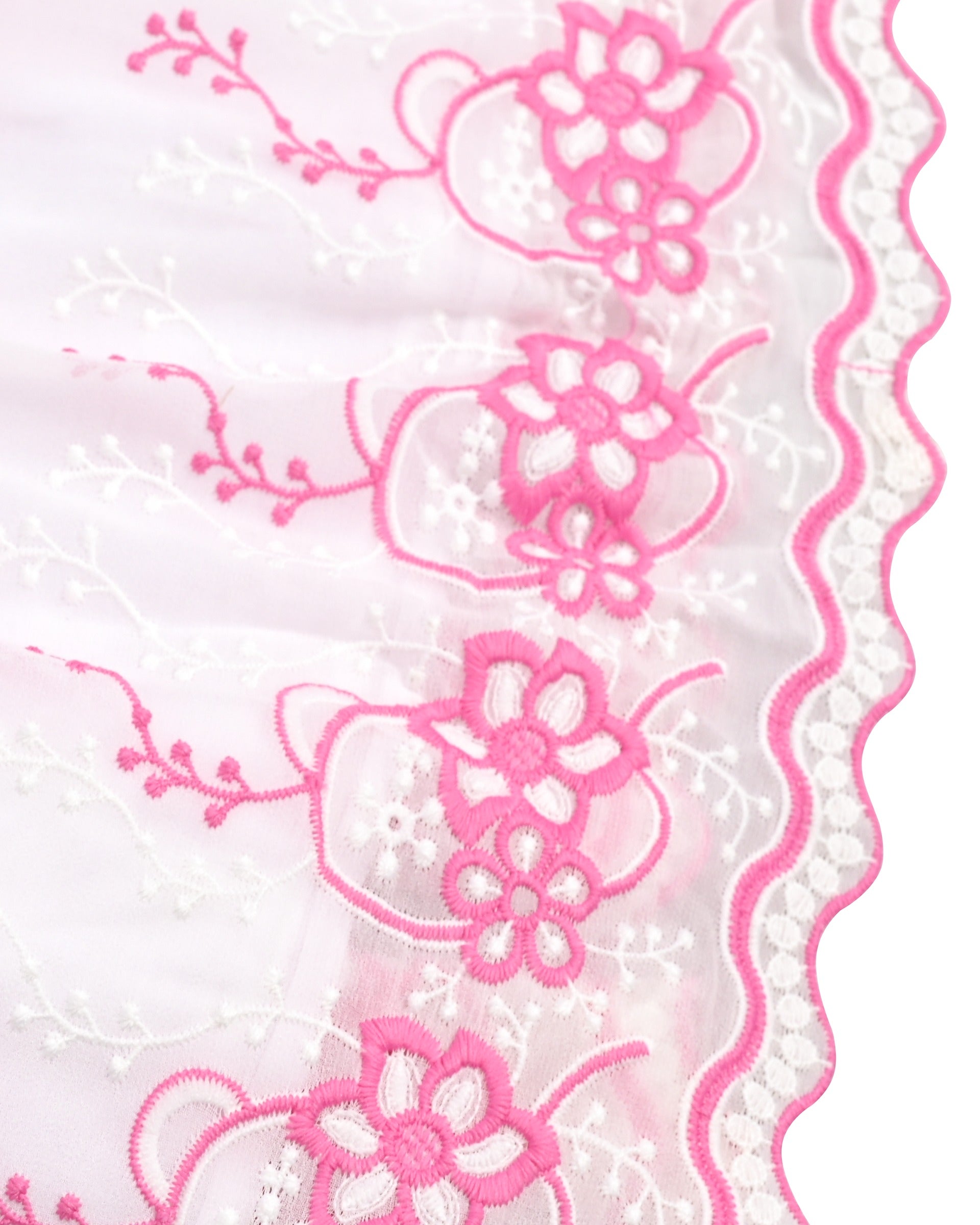 Girls White Dress Pink Floral Butterfly Embroidery Flutter Sleeves Scalloped Hem Girl Wedding Party Dress Pink