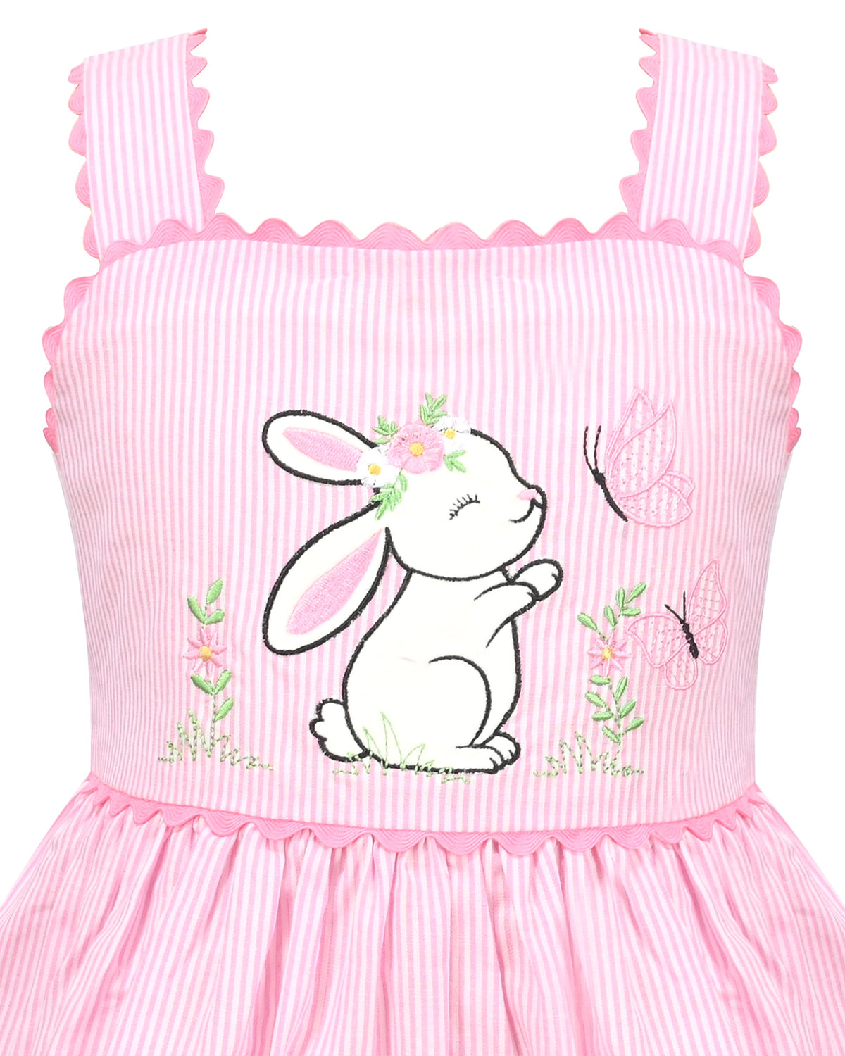 Girls Pink Heart Print Bow Tie Party Sundress Kids Clothes SZ - Pink Striped Bunny